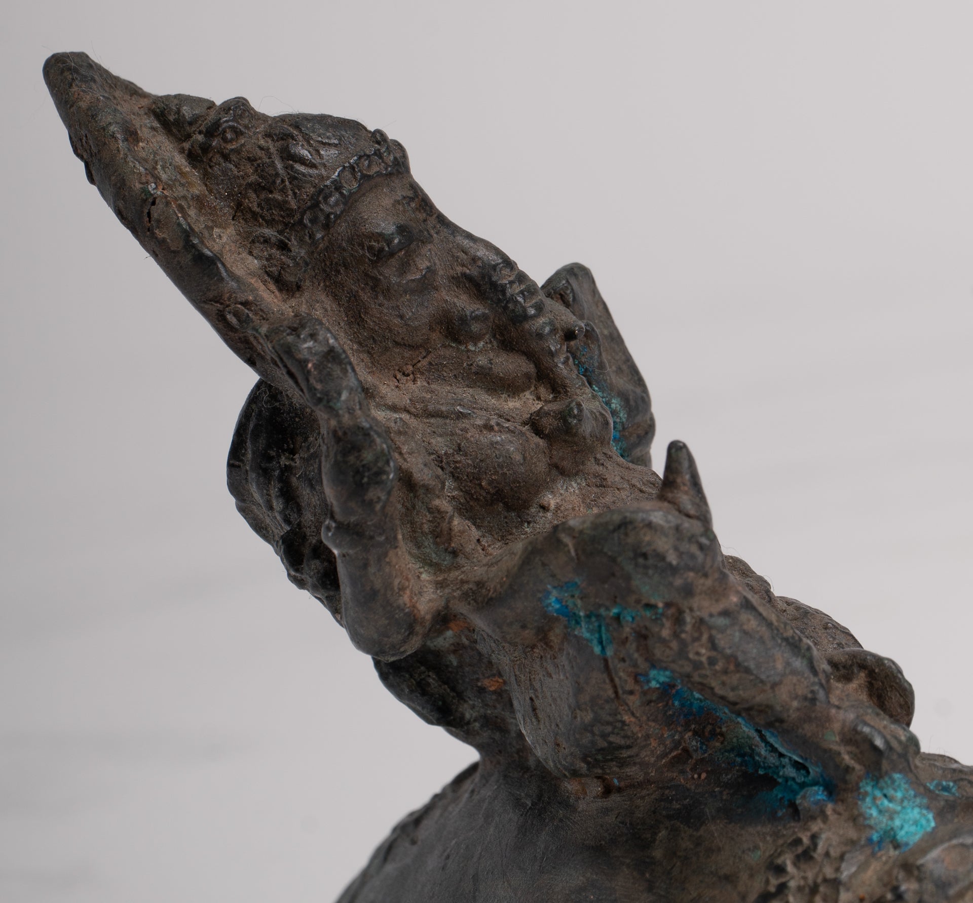 Ganesha Statue - Antique Thai Style Bronze Ganesha Statue Sat on Conch - 10cm/4"