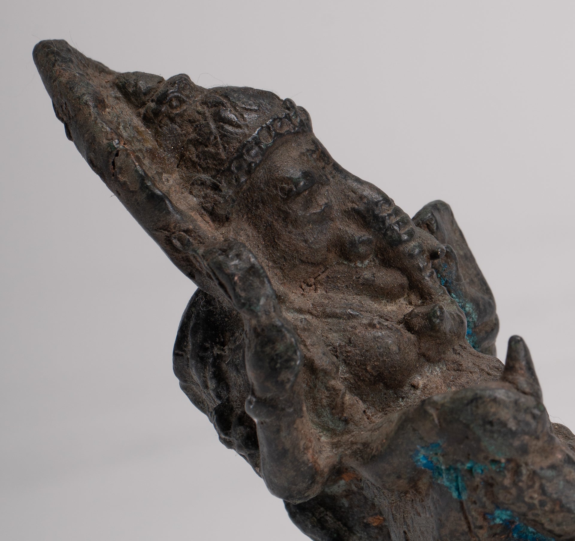 Ganesha Statue - Antique Thai Style Bronze Ganesha Statue Sat on Conch - 10cm/4"