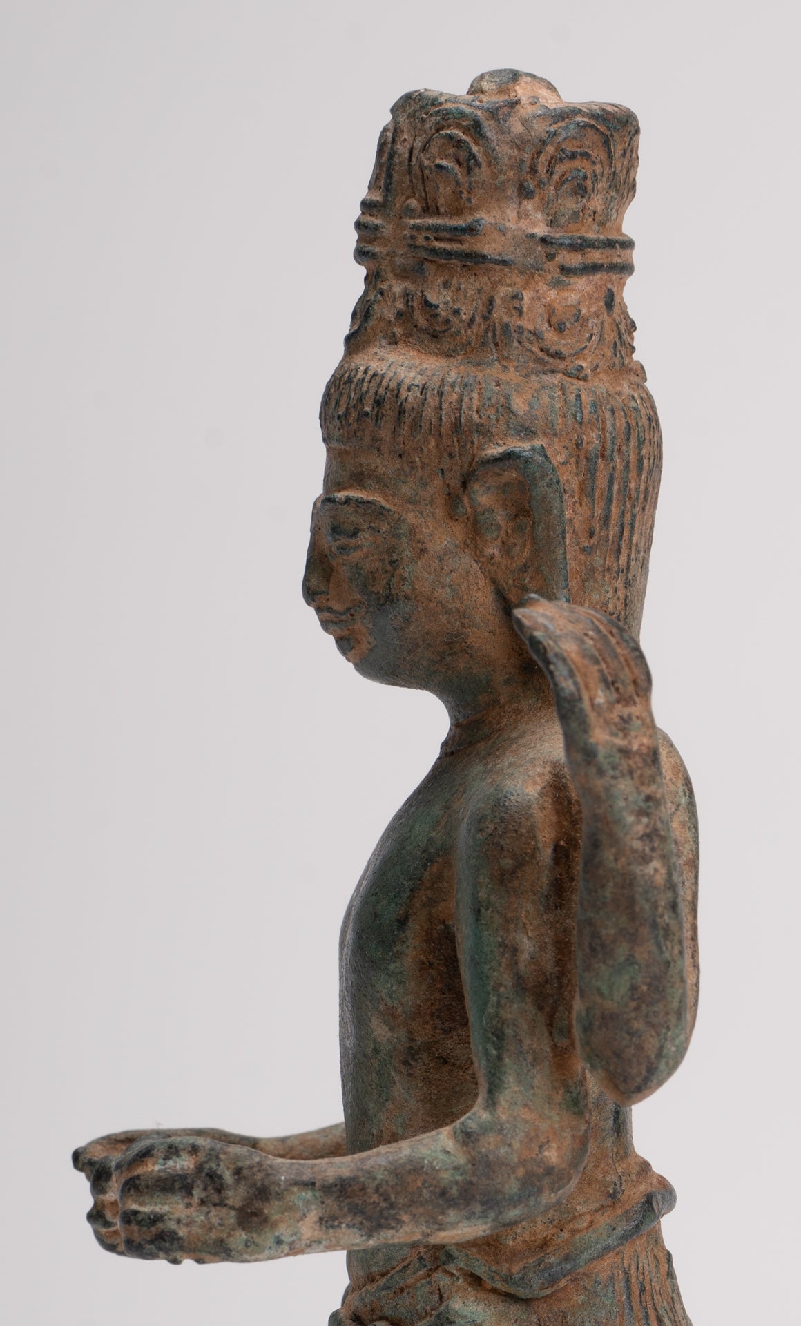 Vishnu Statue - Antique Phnom Da Style Khmer Standing Bronze Vishnu - 20.5cm/8"