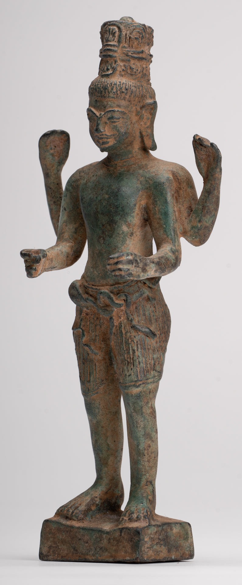 Vishnu Statue - Antique Phnom Da Style Khmer Standing Bronze Vishnu - 20.5cm/8"