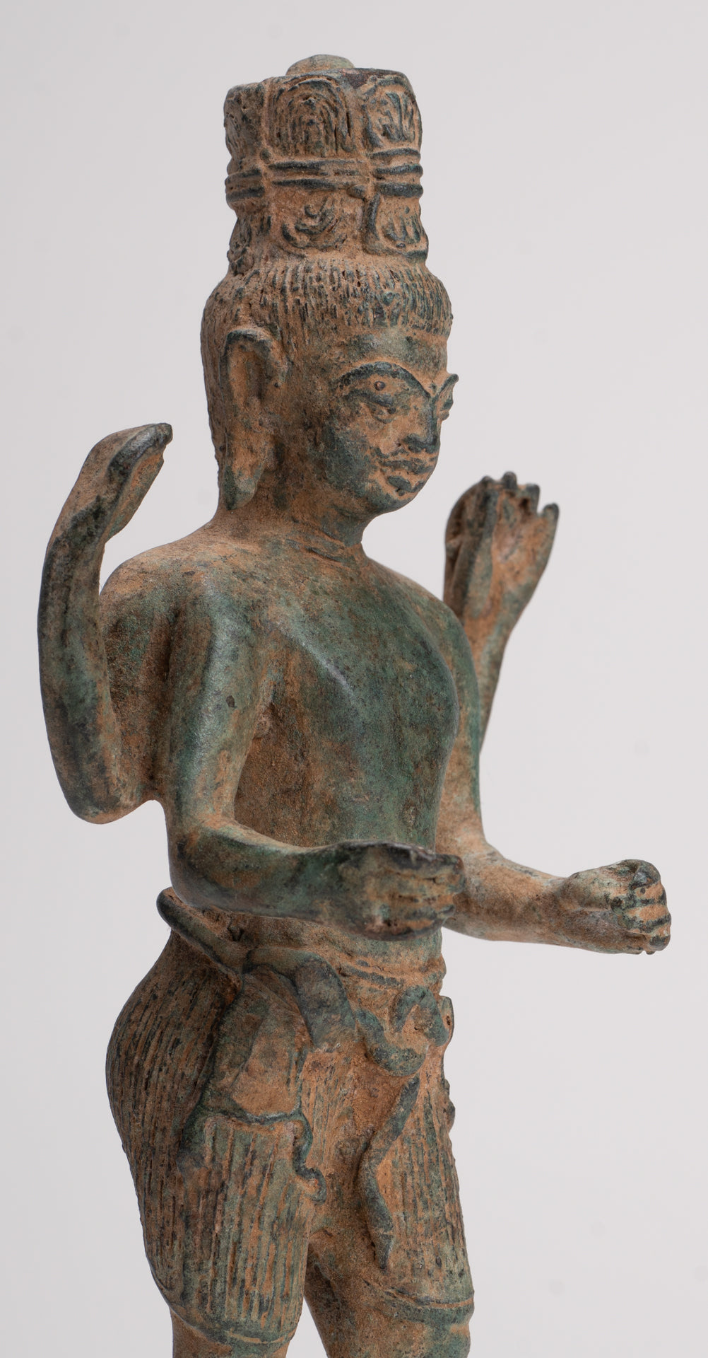 Vishnu Statue - Antique Phnom Da Style Khmer Standing Bronze Vishnu - 20.5cm/8"