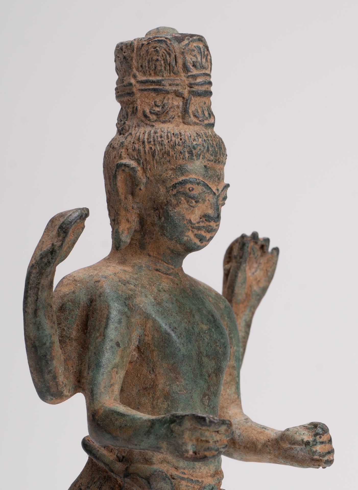 Vishnu Statue - Antique Phnom Da Style Khmer Standing Bronze Vishnu - 20.5cm/8"