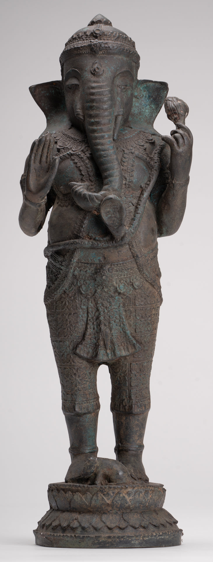 Ganesha Statue - Antique Thai Style Bronze Standing 2-Arm Ganesha Statue - 38cm/15"