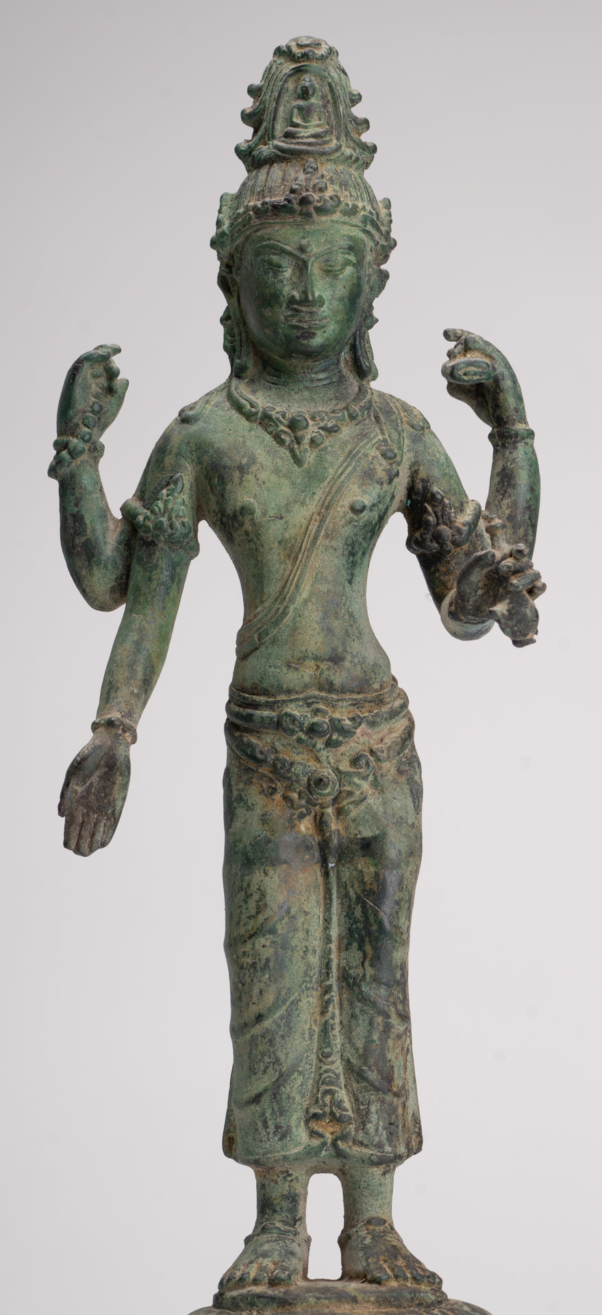 Lokeshvara - Antique Khmer Style Standing Bronze Lokeshvara Statue - 35cm/14"