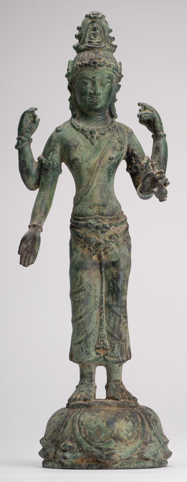 Lokeshvara - Antique Khmer Style Standing Bronze Lokeshvara Statue - 35cm/14"