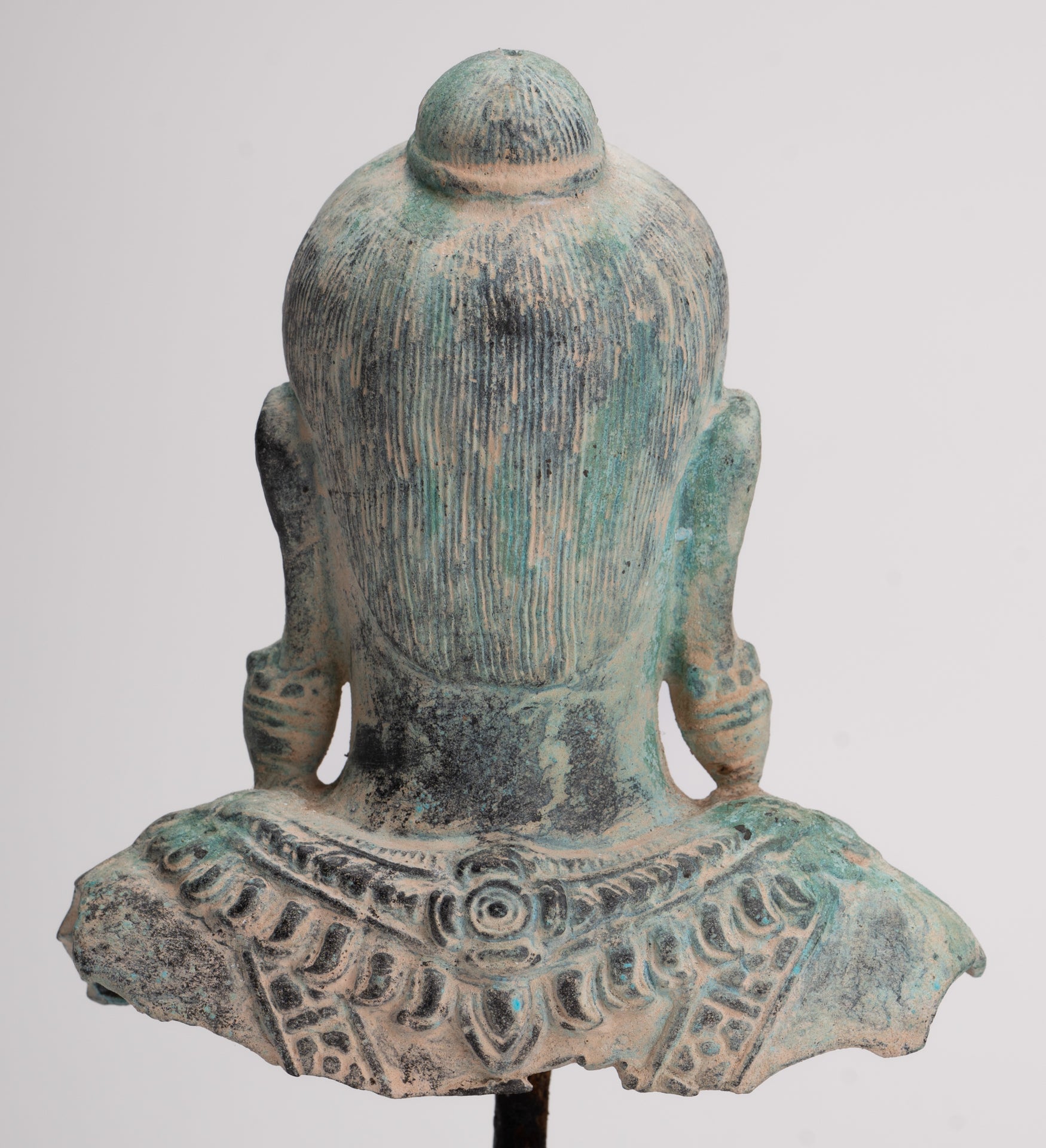 Antique Khmer Style Seated Bronze Meditation Jayavarman VII Statue - 19.5cm/8"