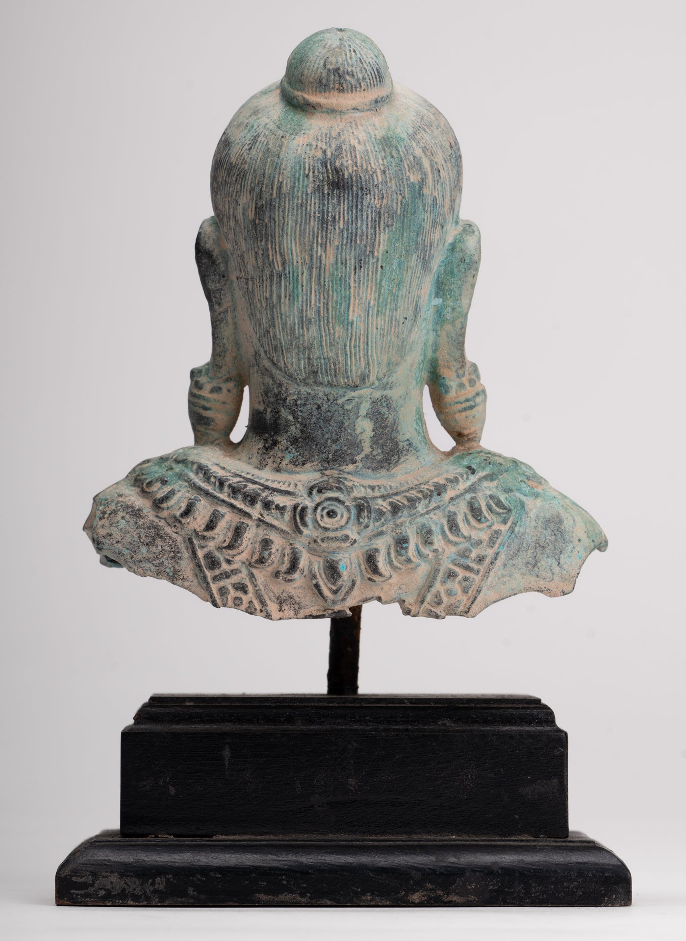 Antique Khmer Style Seated Bronze Meditation Jayavarman VII Statue - 19.5cm/8"