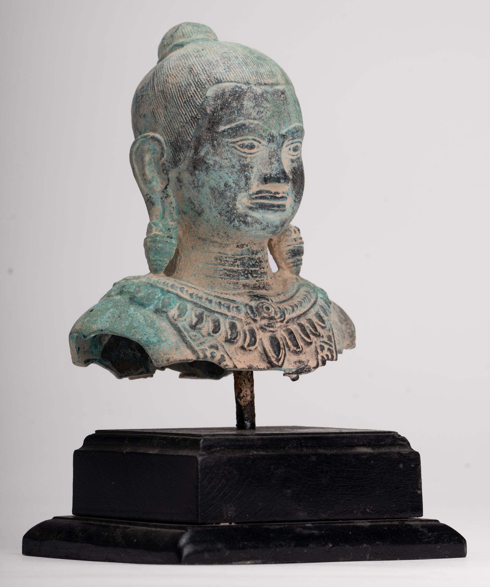 Antique Khmer Style Seated Bronze Meditation Jayavarman VII Statue - 19.5cm/8"