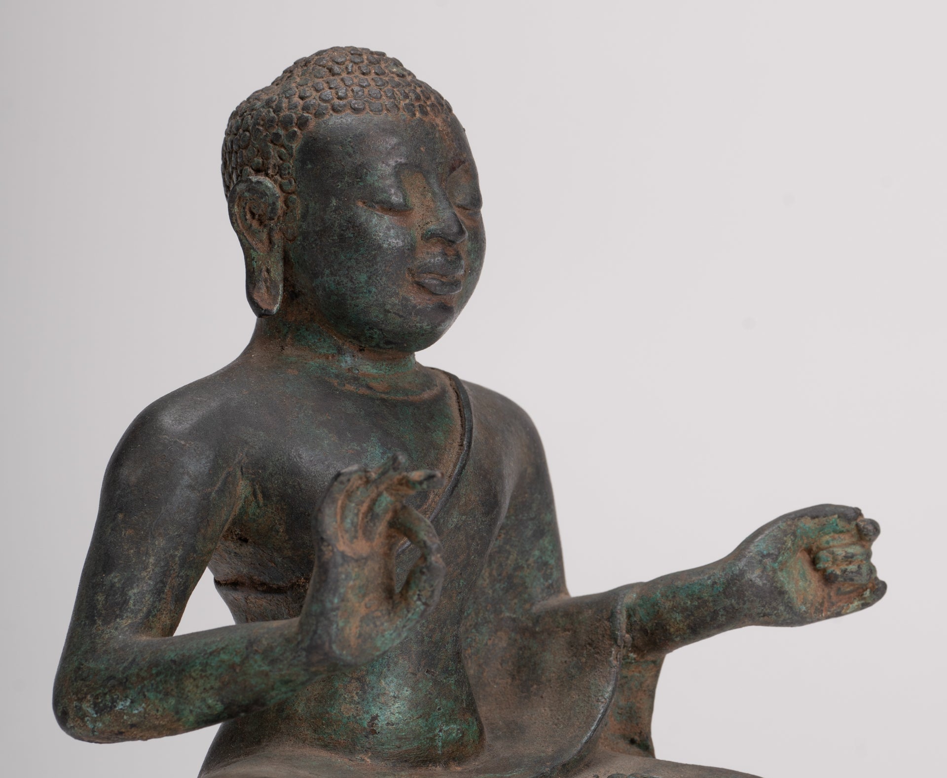Buddha Statue - Antique Sri Lanka Style Seated Bronze Teaching Buddha Statue - 16cm/6"