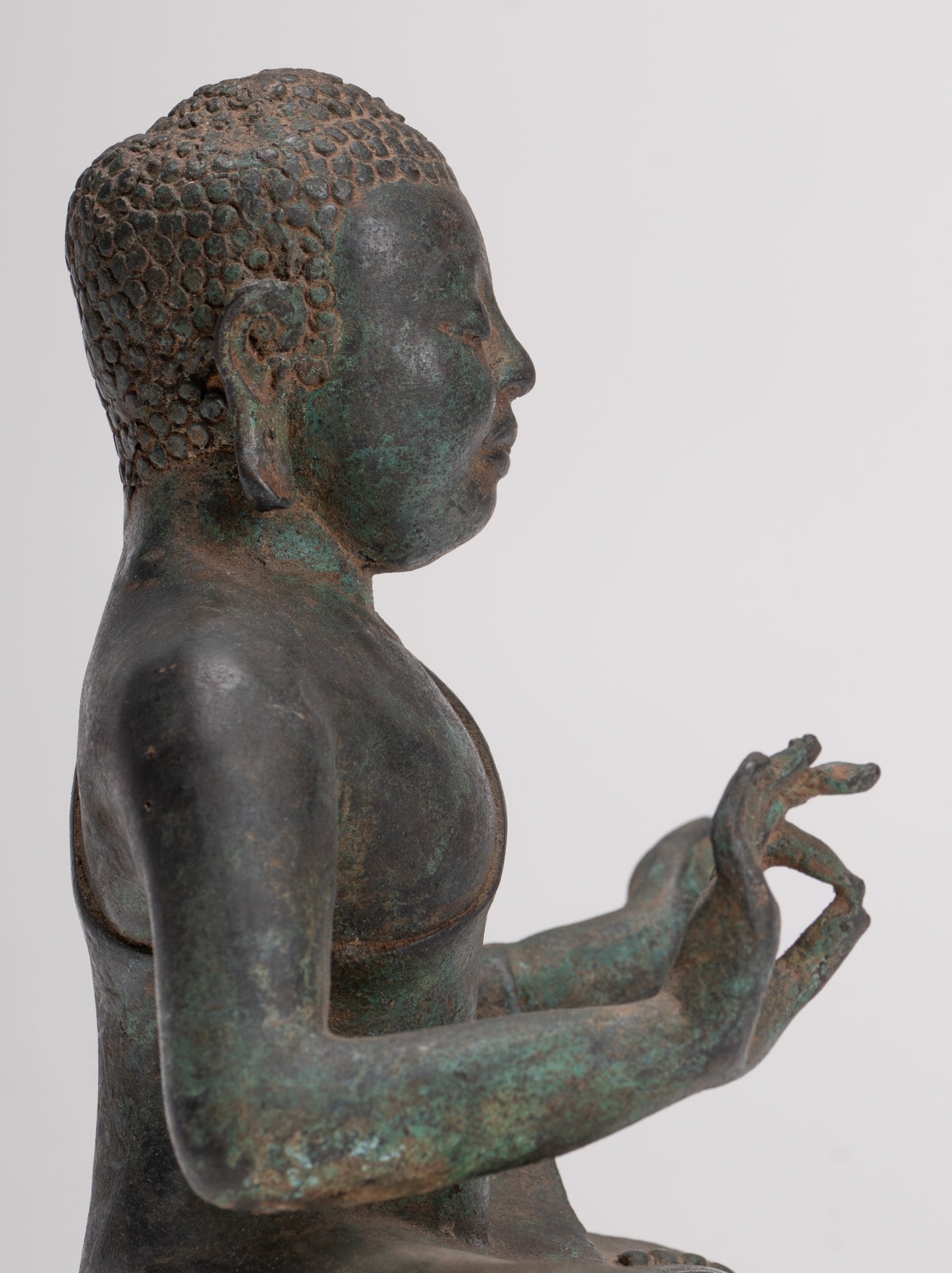 Buddha Statue - Antique Sri Lanka Style Seated Bronze Teaching Buddha Statue - 16cm/6"