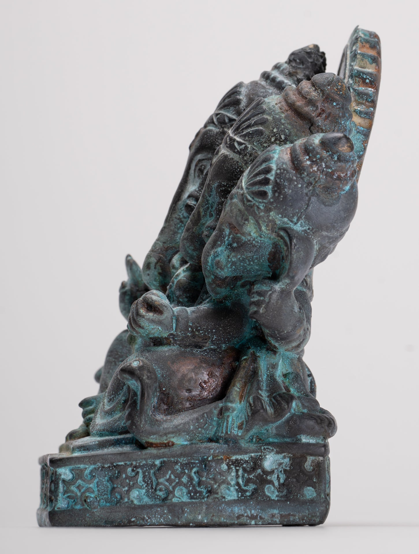 Ganesh - Antique Thai Style Bronze Seated Gold Heramba Ganapati Statue  - 12.5cm/5"