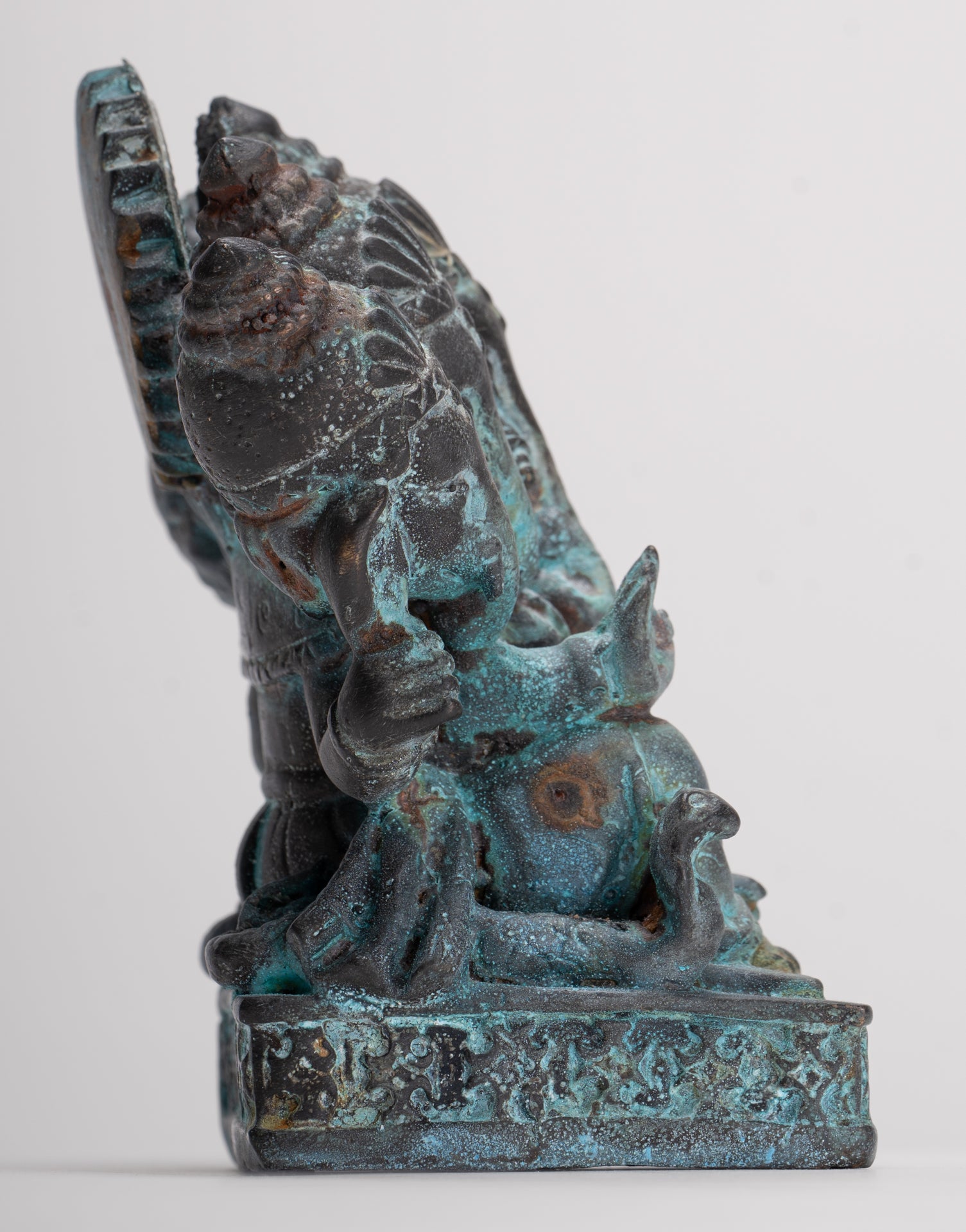 Ganesh - Antique Thai Style Bronze Seated Gold Heramba Ganapati Statue  - 12.5cm/5"