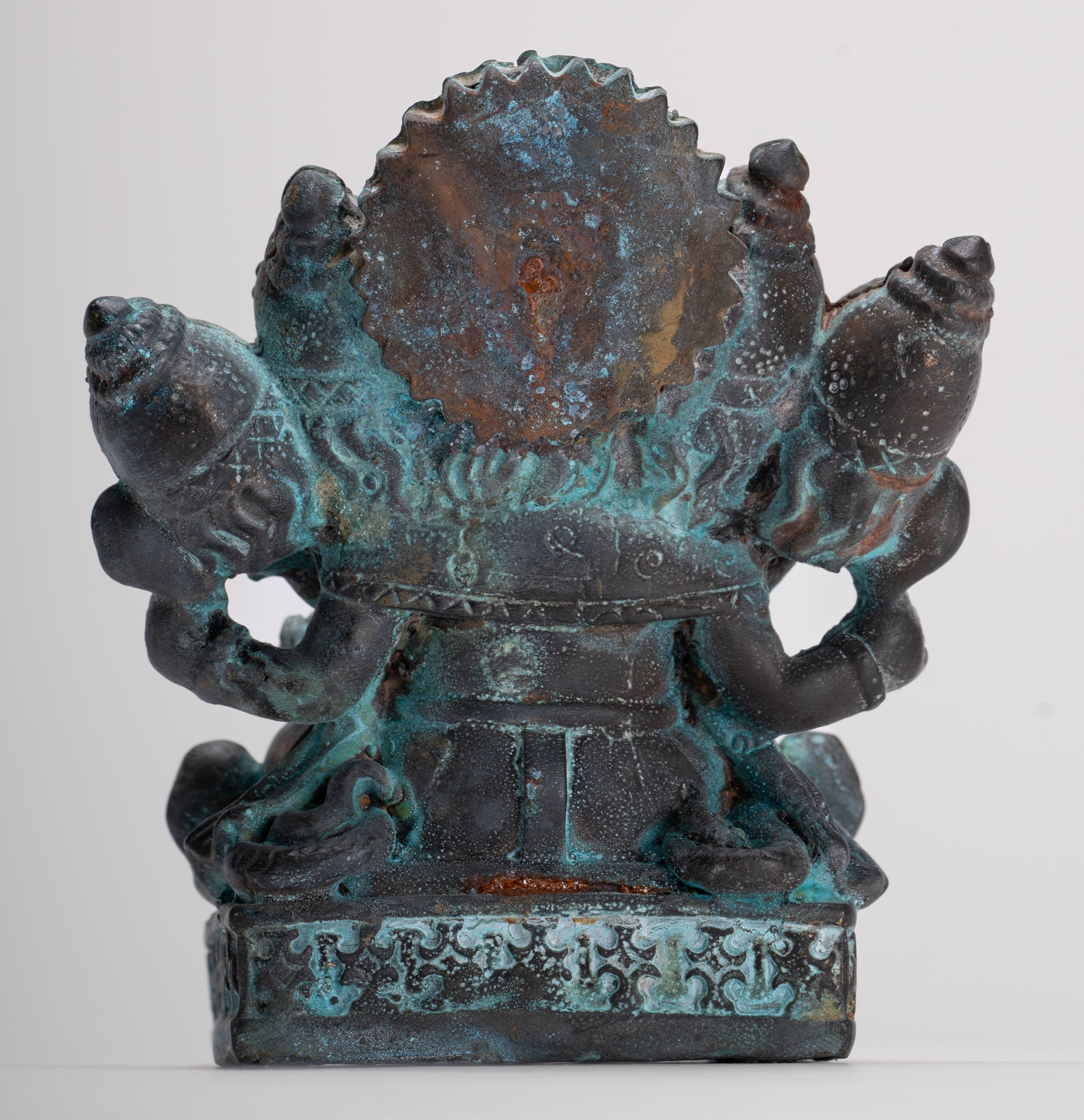 Ganesh - Antique Thai Style Bronze Seated Gold Heramba Ganapati Statue  - 12.5cm/5"