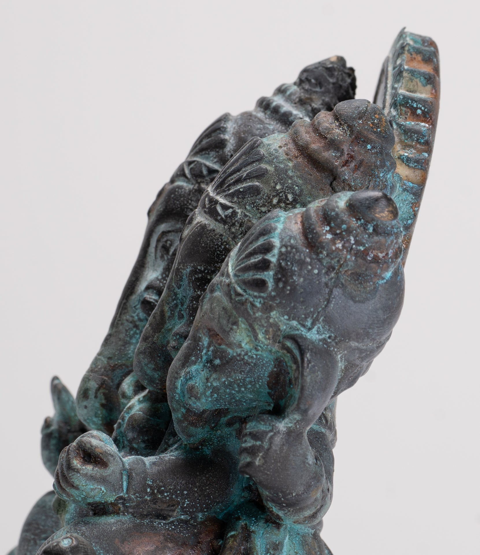 Ganesh - Antique Thai Style Bronze Seated Gold Heramba Ganapati Statue  - 12.5cm/5"