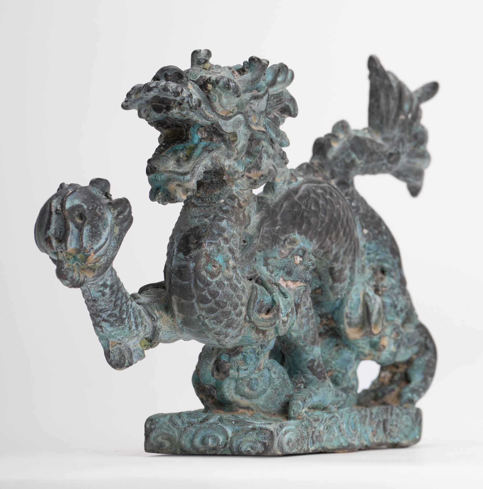 Antique Chinese Style Bronze Chinese Dragon Statue - 12cm/5"