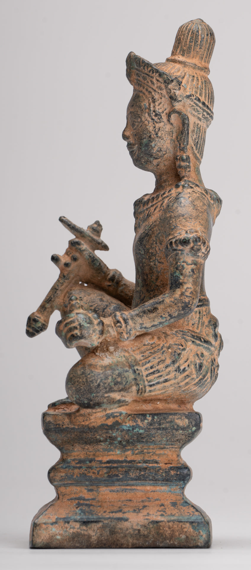 Vishnu Statue - Antique Baphuon Style Bronze Seated Khmer Vishnu Statue - 18cm / 7"