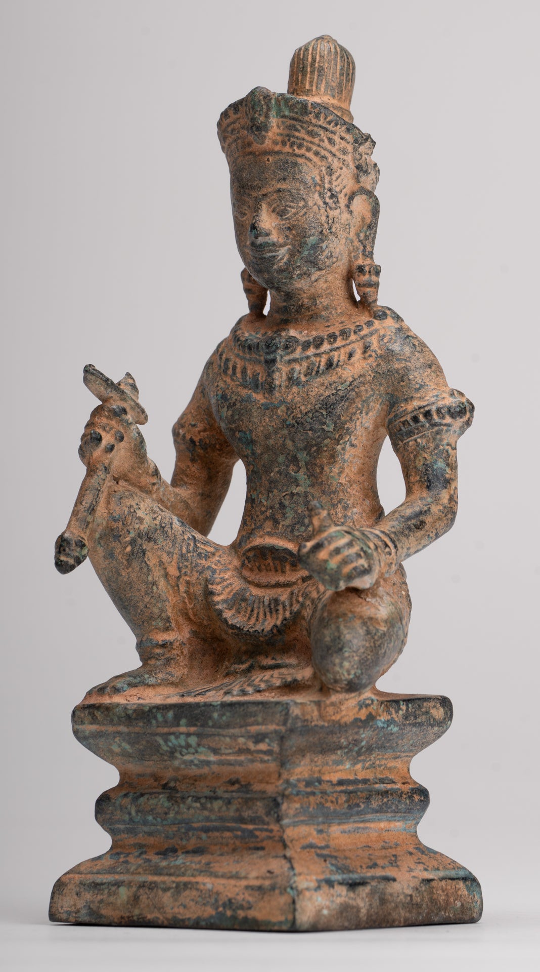 Vishnu Statue - Antique Baphuon Style Bronze Seated Khmer Vishnu Statue - 18cm / 7"