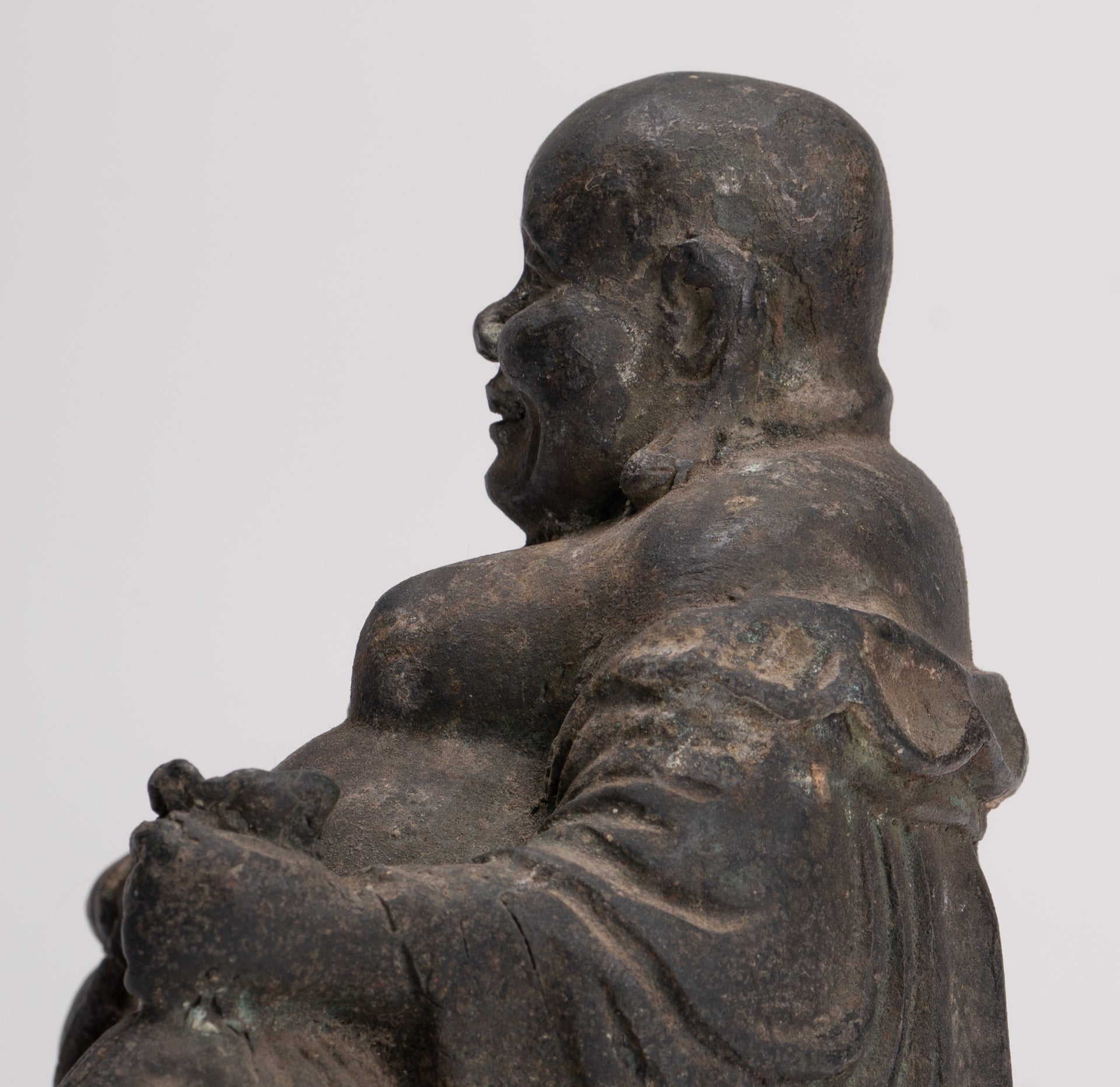 Buddha Statue - Antique Chinese Style Bronze Happy, Fat, Laughing Buddha Budai Statue - 16cm/6"