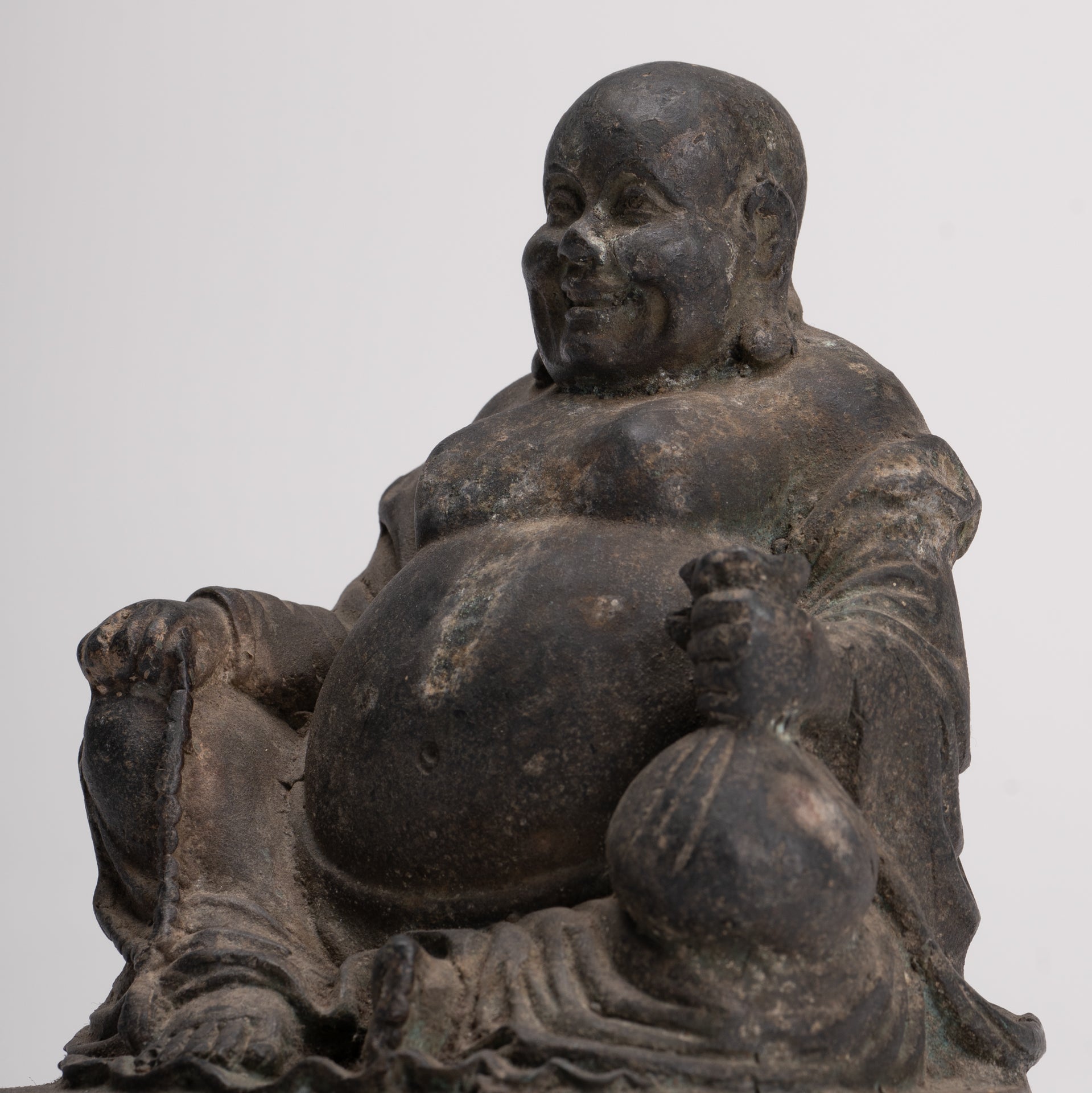 Buddha Statue - Antique Chinese Style Bronze Happy, Fat, Laughing Buddha Budai Statue - 16cm/6"