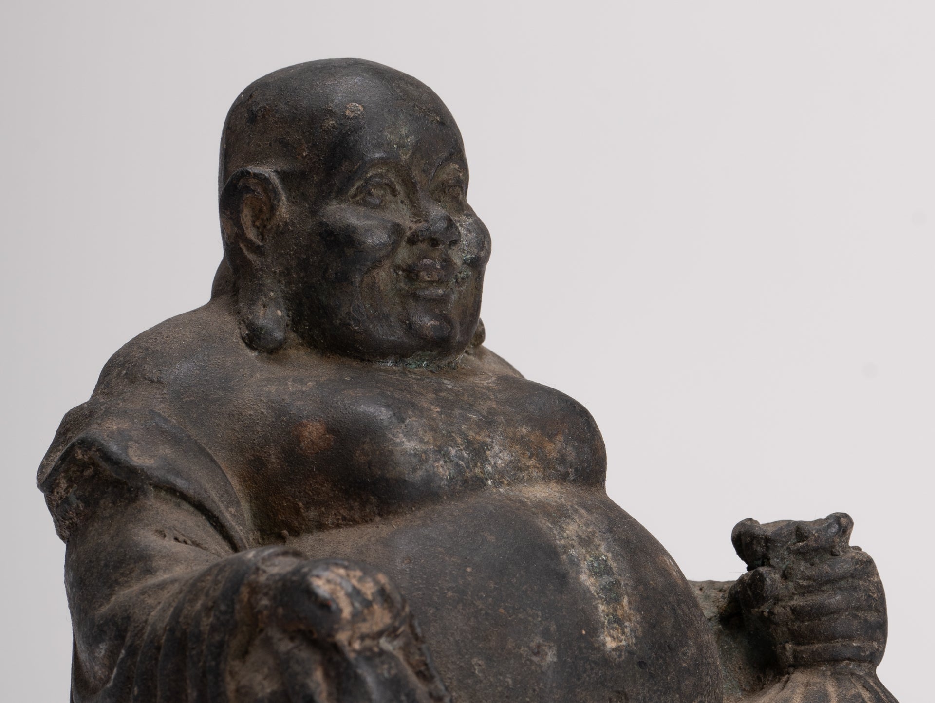 Buddha Statue - Antique Chinese Style Bronze Happy, Fat, Laughing Buddha Budai Statue - 16cm/6"