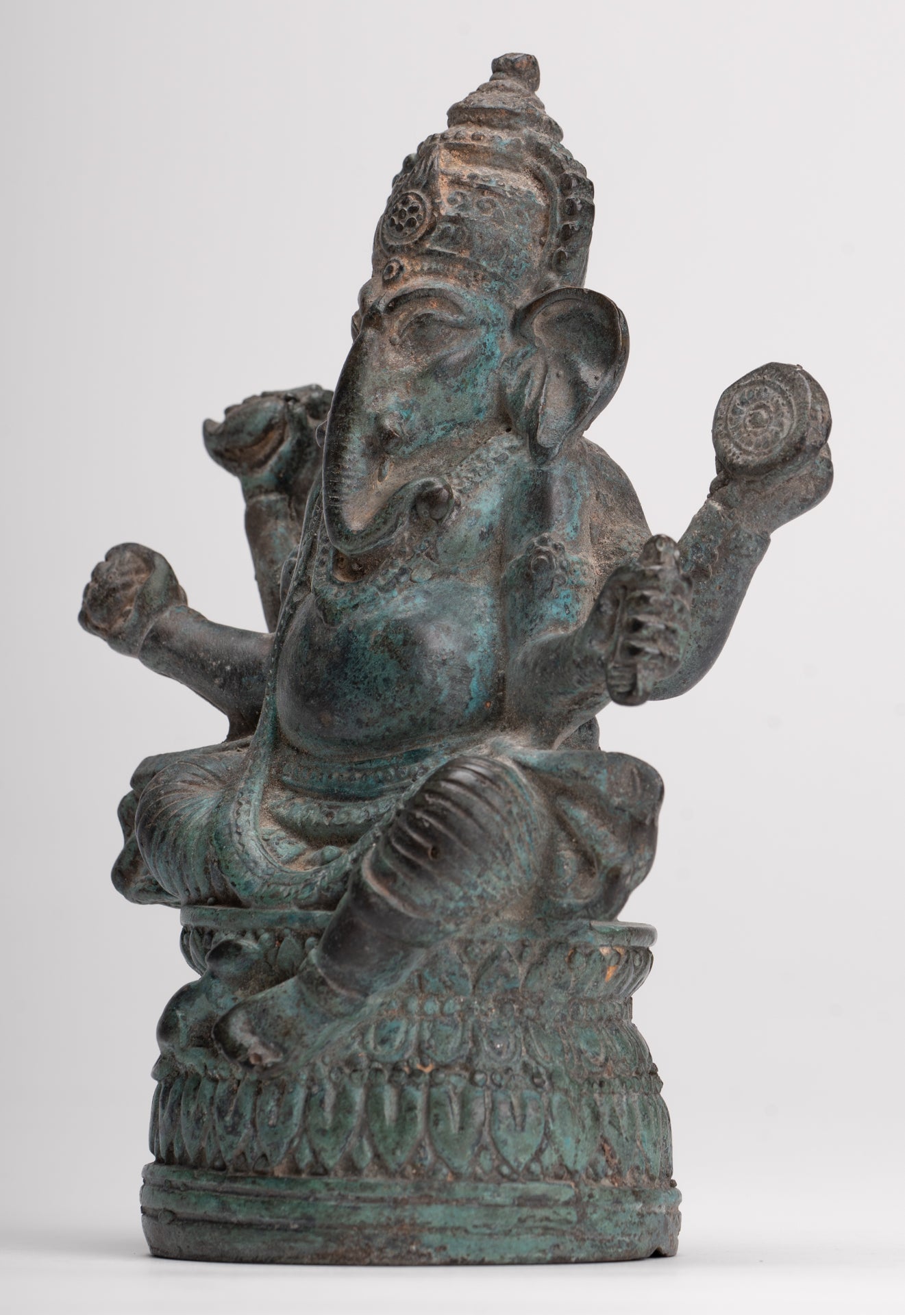 Ganesha Statue - Antique Thai Style Bronze Seated Ganesha Statue - 15.5cm/6"