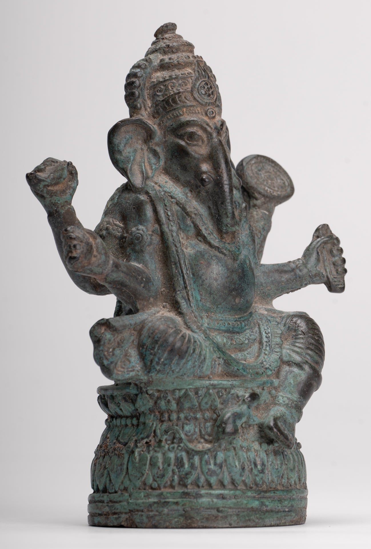 Ganesha Statue - Antique Thai Style Bronze Seated Ganesha Statue - 15.5cm/6"