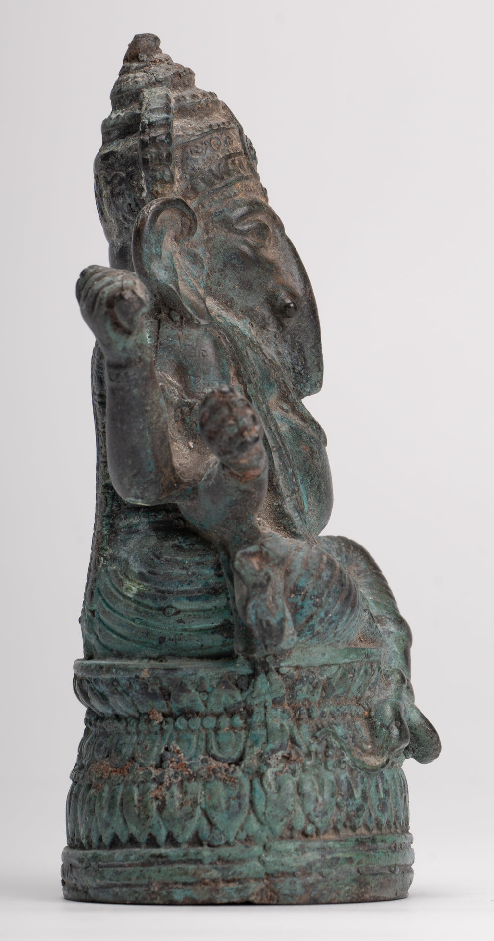 Ganesha Statue - Antique Thai Style Bronze Seated Ganesha Statue - 15.5cm/6"