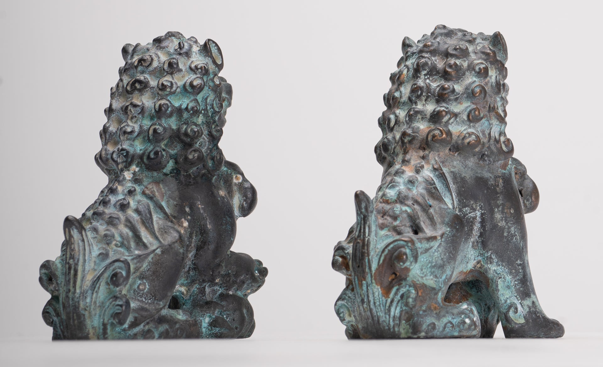 Antique Chinese Style Temple Guardian Lions Shishi Lions Foo Dogs Imperial Lions (Pair) - 10.5cm/4"