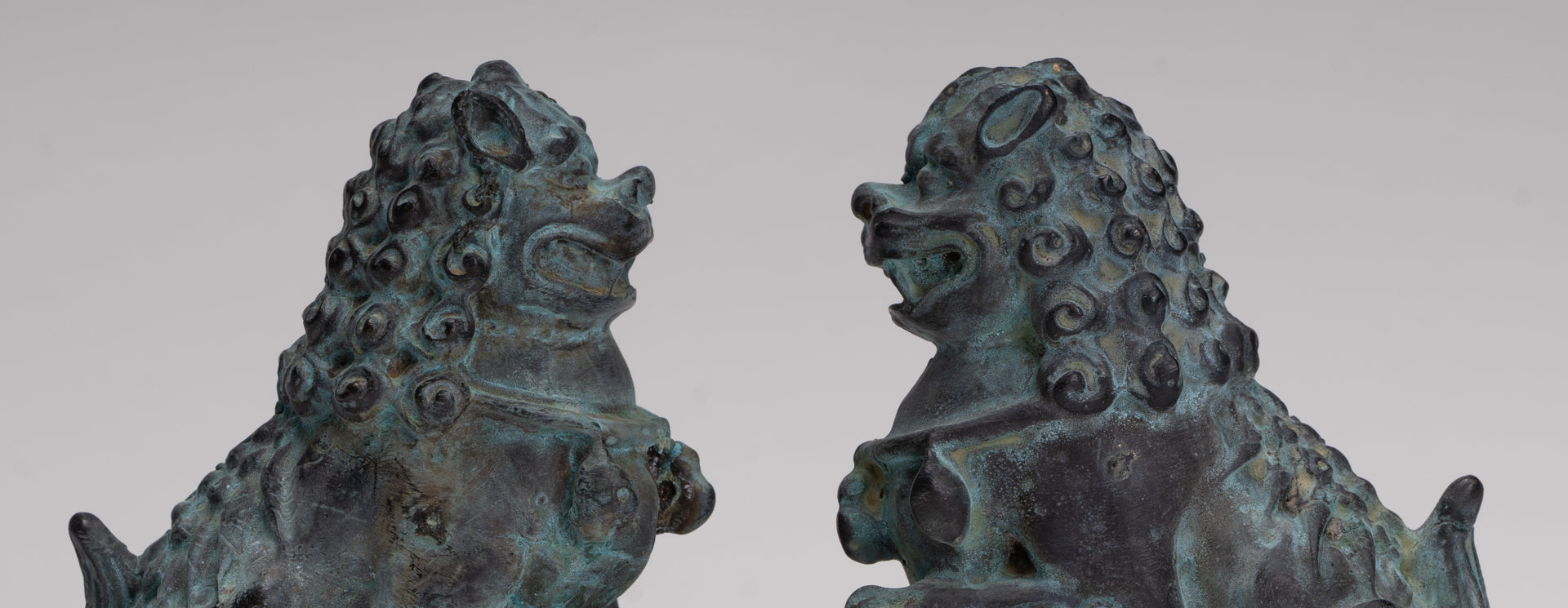 Antique Chinese Style Temple Guardian Lions Shishi Lions Foo Dogs Imperial Lions (Pair) - 10.5cm/4"