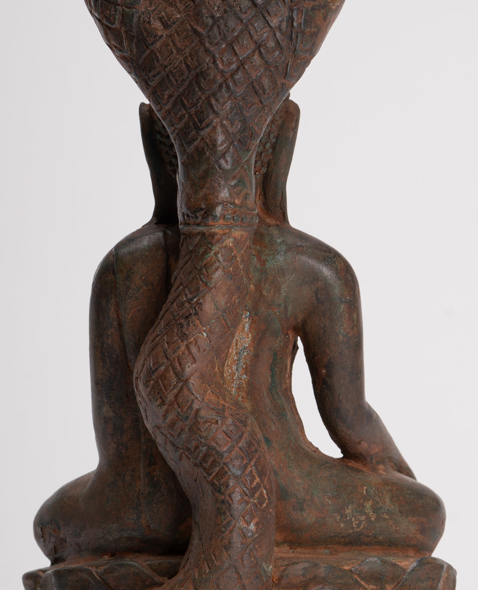 Buddha Statue - Antique Laos Style Bronze Enlightenment Naga Buddha Statue - 34cm/14"