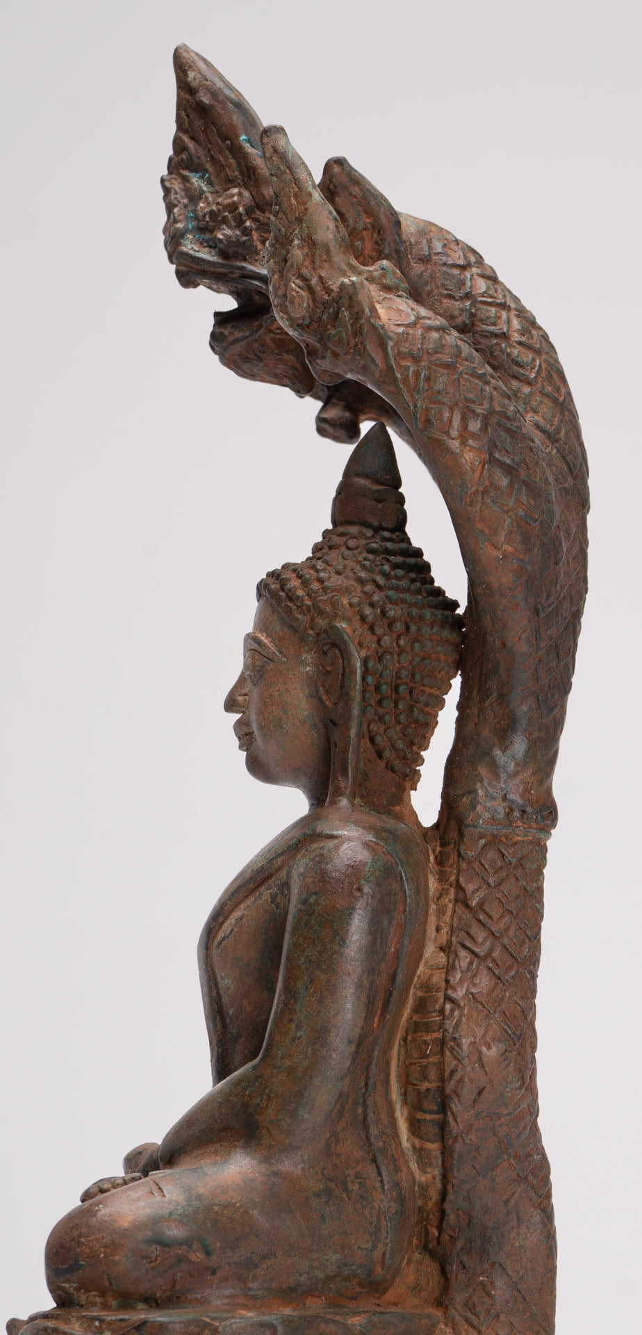 Buddha Statue - Antique Laos Style Bronze Enlightenment Naga Buddha Statue - 34cm/14"