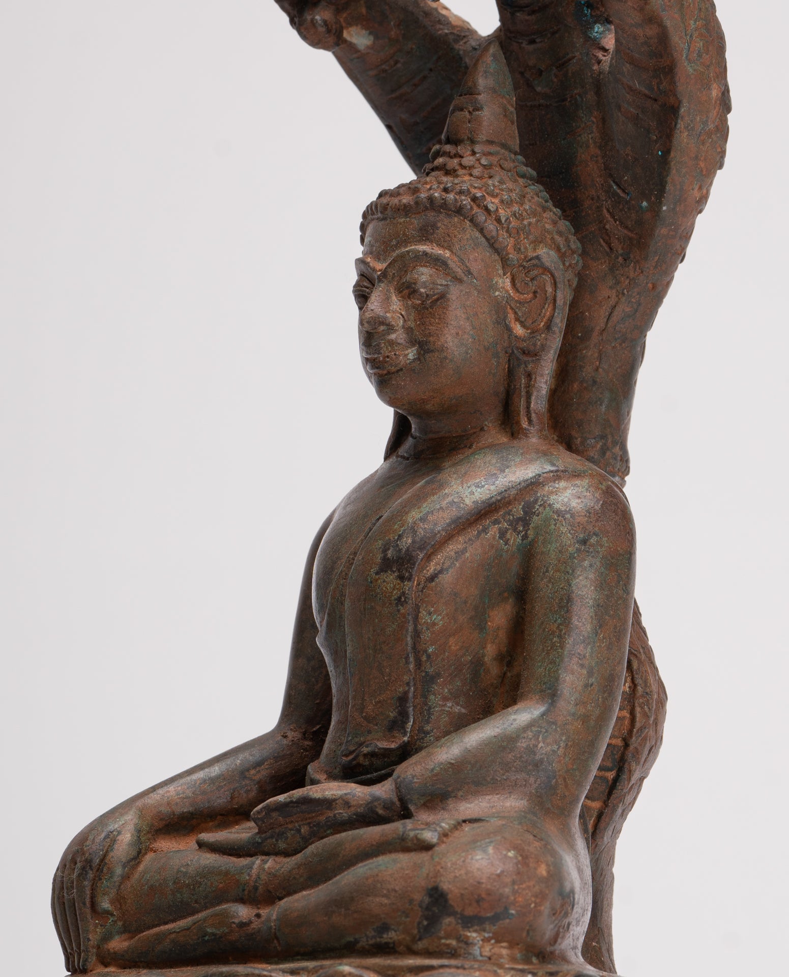 Buddha Statue - Antique Laos Style Bronze Enlightenment Naga Buddha Statue - 34cm/14"