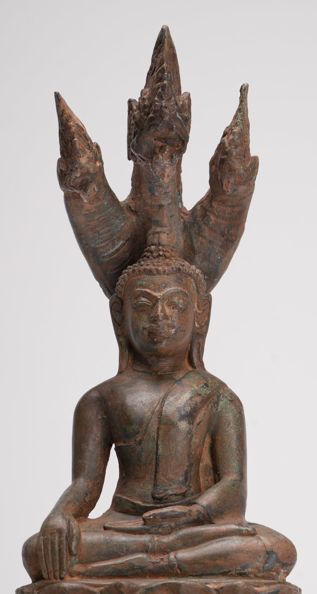 Buddha Statue - Antique Laos Style Bronze Enlightenment Naga Buddha Statue - 34cm/14"