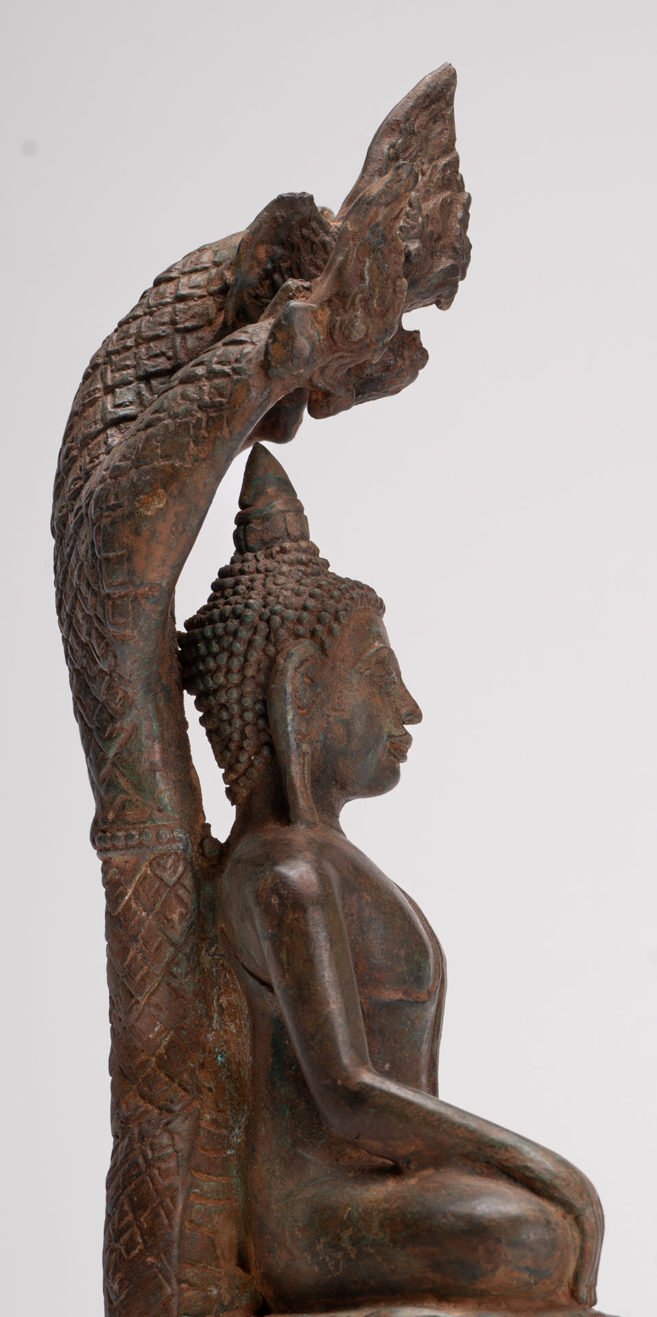 Buddha Statue - Antique Laos Style Bronze Enlightenment Naga Buddha Statue - 34cm/14"