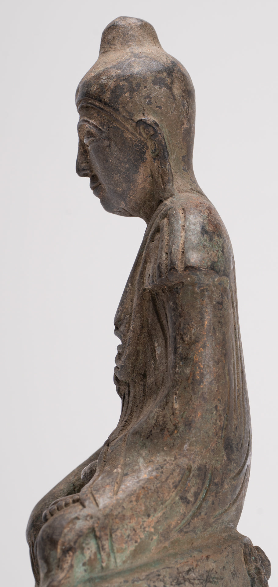 Buddha Statue - Antique Japanese Style Seated Bronze Enlightenment Buddha Statue - 23cm/9"