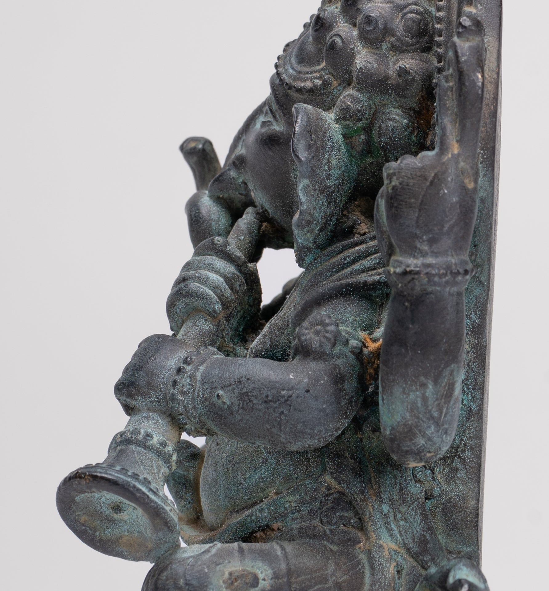 Ganesh - Antique Thai Style Bronze Seated Ganesh Statue  - 15.5cm/6"