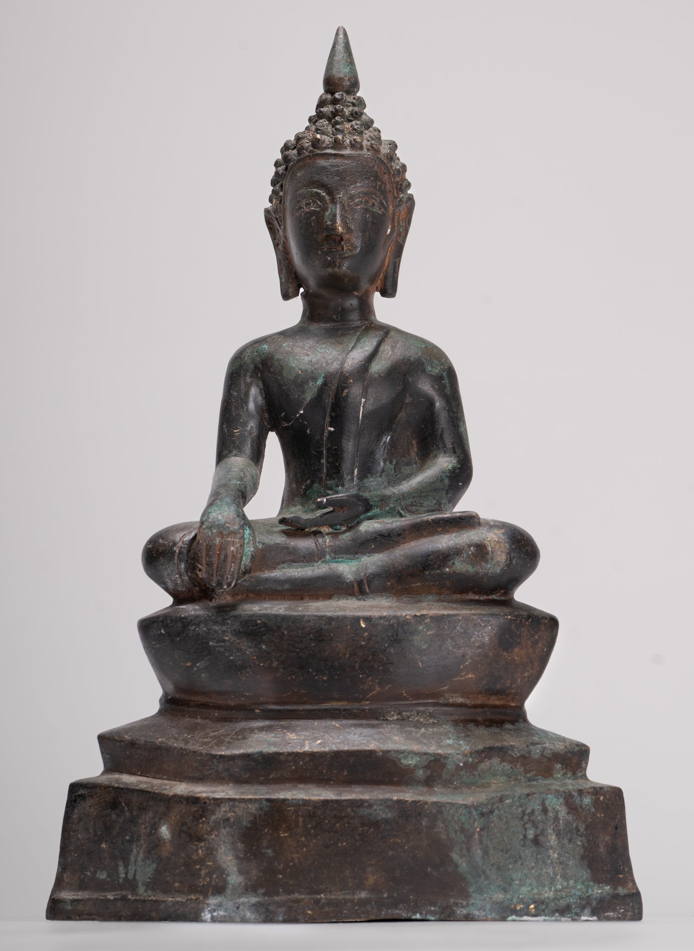 Buddha Statue - Antique Laos Style Bronze Enlightenment Buddha Statue - 29cm/12"