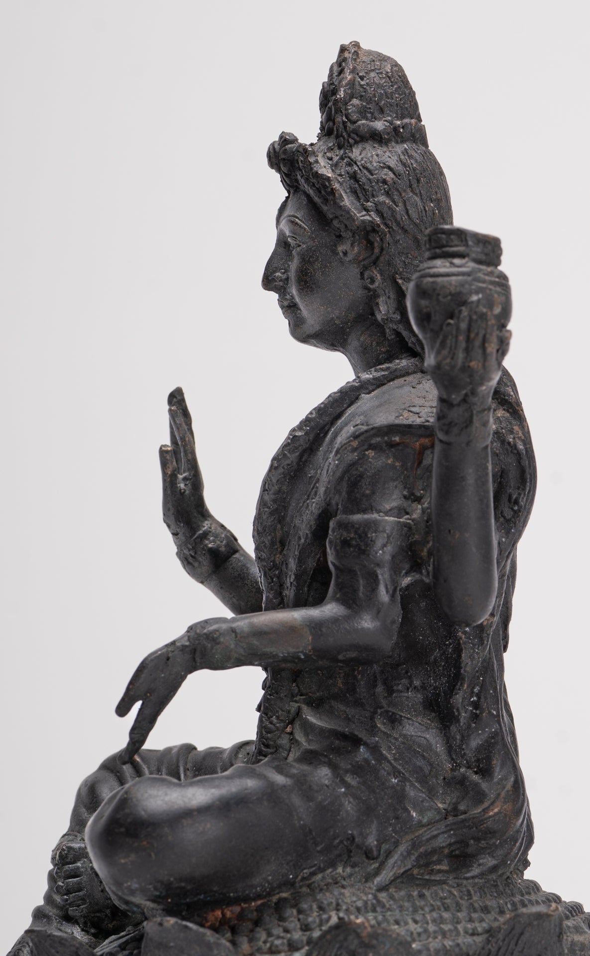 Shiva Statue - Antique Indian Style Bronze Seated 4-Arm Shiva Statue - 25cm/10"