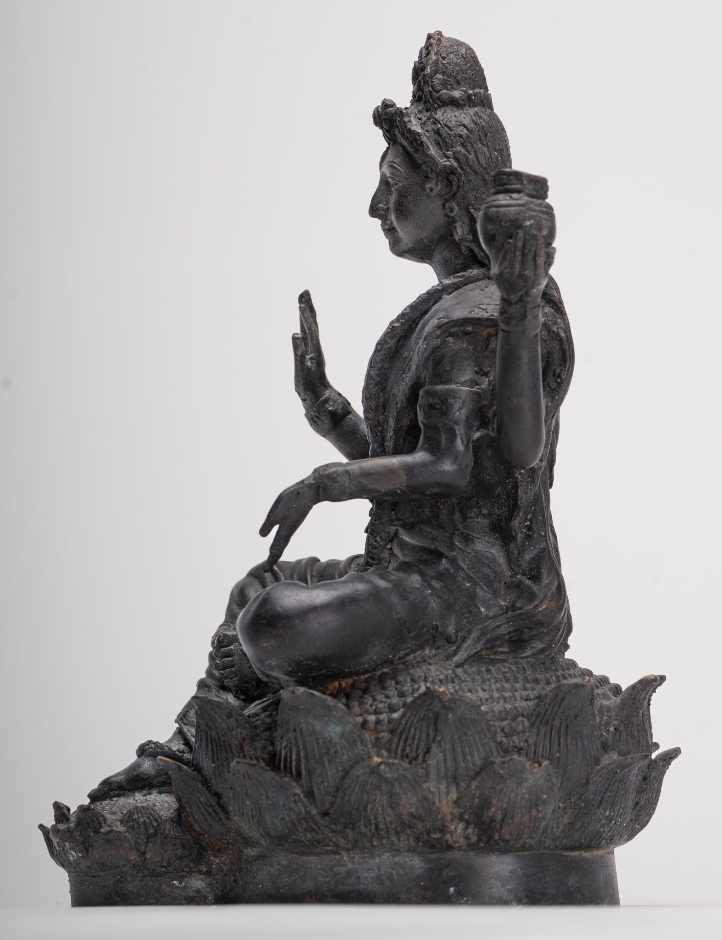 Shiva Statue - Antique Indian Style Bronze Seated 4-Arm Shiva Statue - 25cm/10"