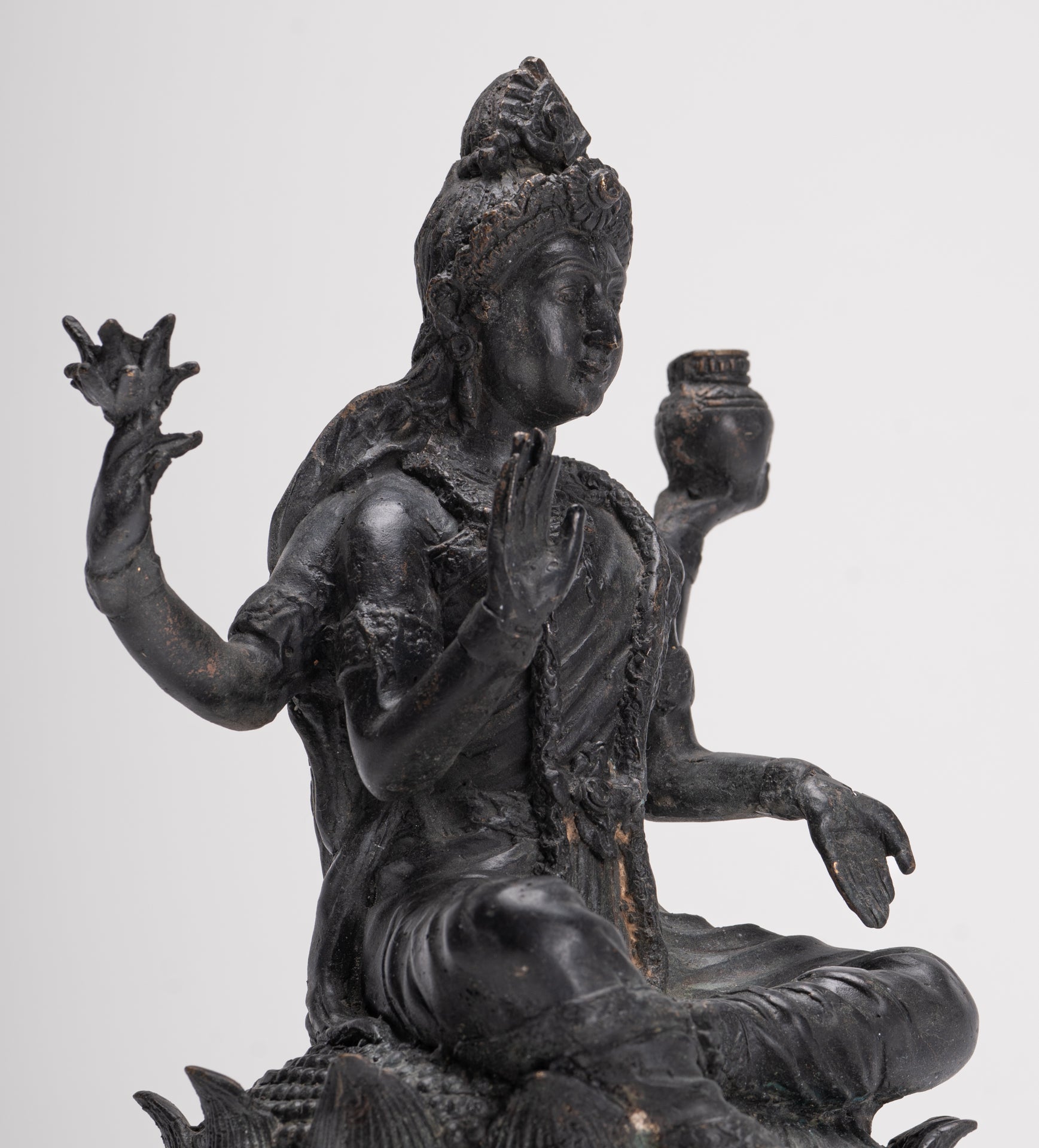 Shiva Statue - Antique Indian Style Bronze Seated 4-Arm Shiva Statue - 25cm/10"