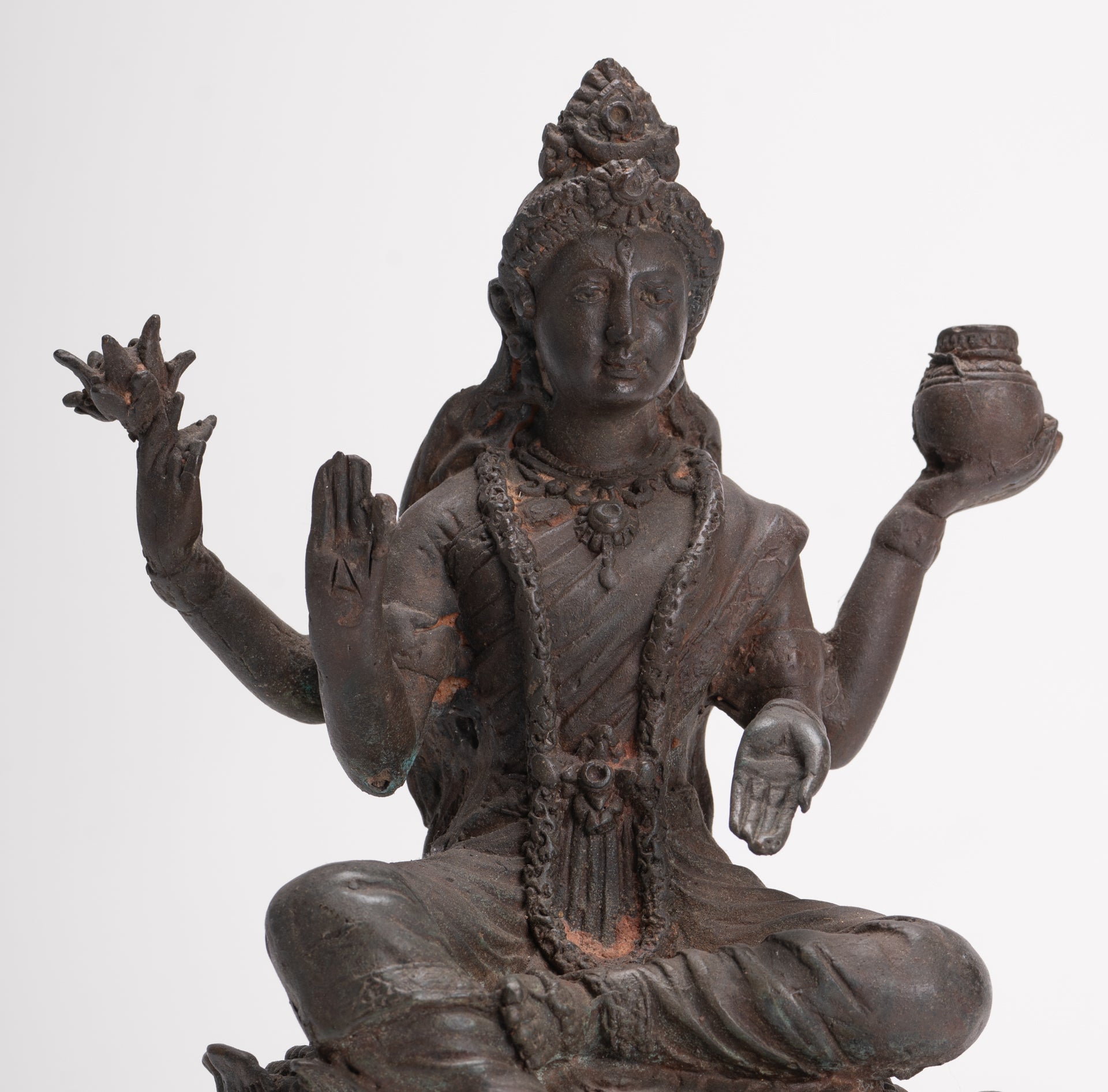 Shiva Statue - Antique Indian Style Bronze Seated 4-Arm Shiva Statue - 25cm/10"