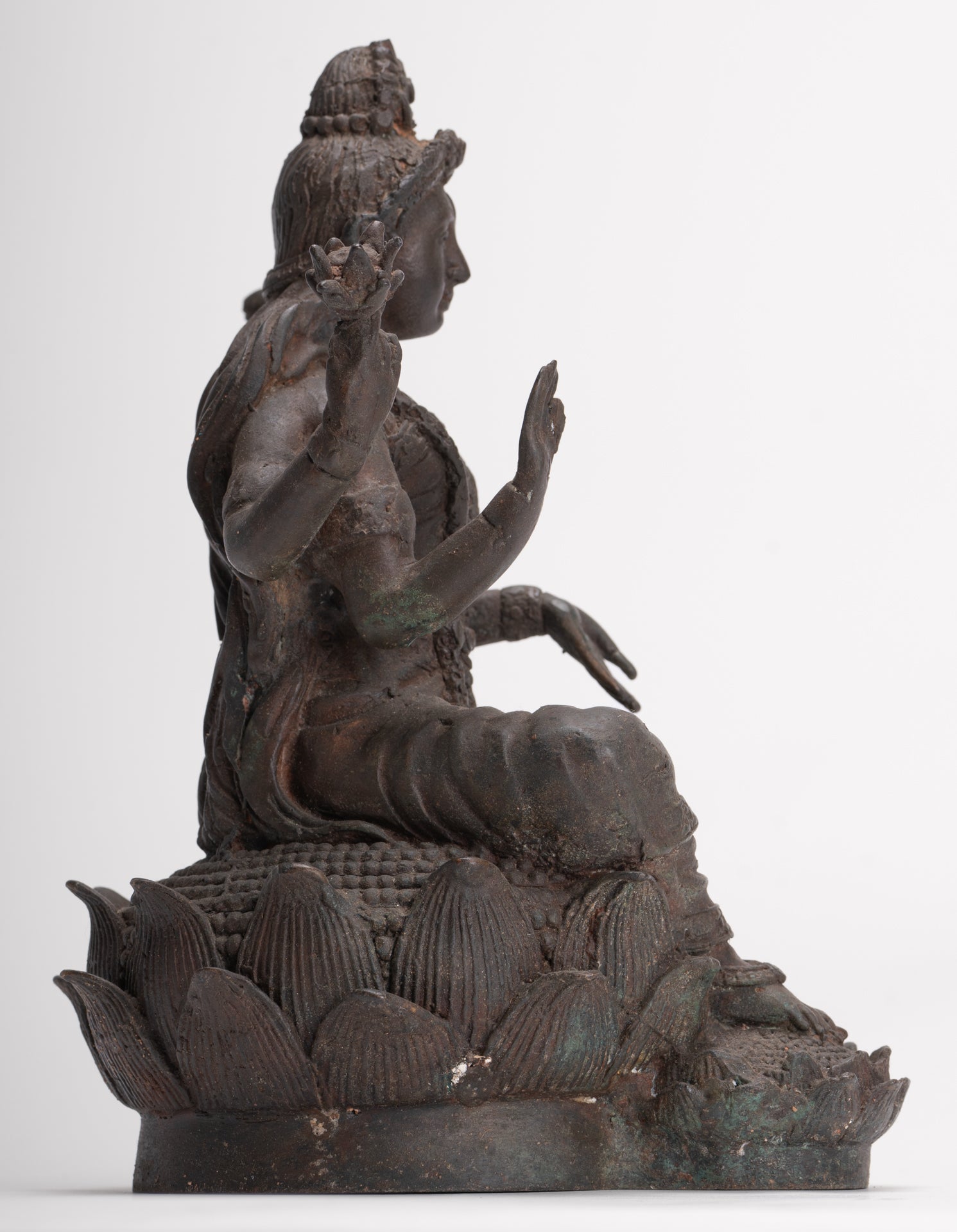 Shiva Statue - Antique Indian Style Bronze Seated 4-Arm Shiva Statue - 25cm/10"