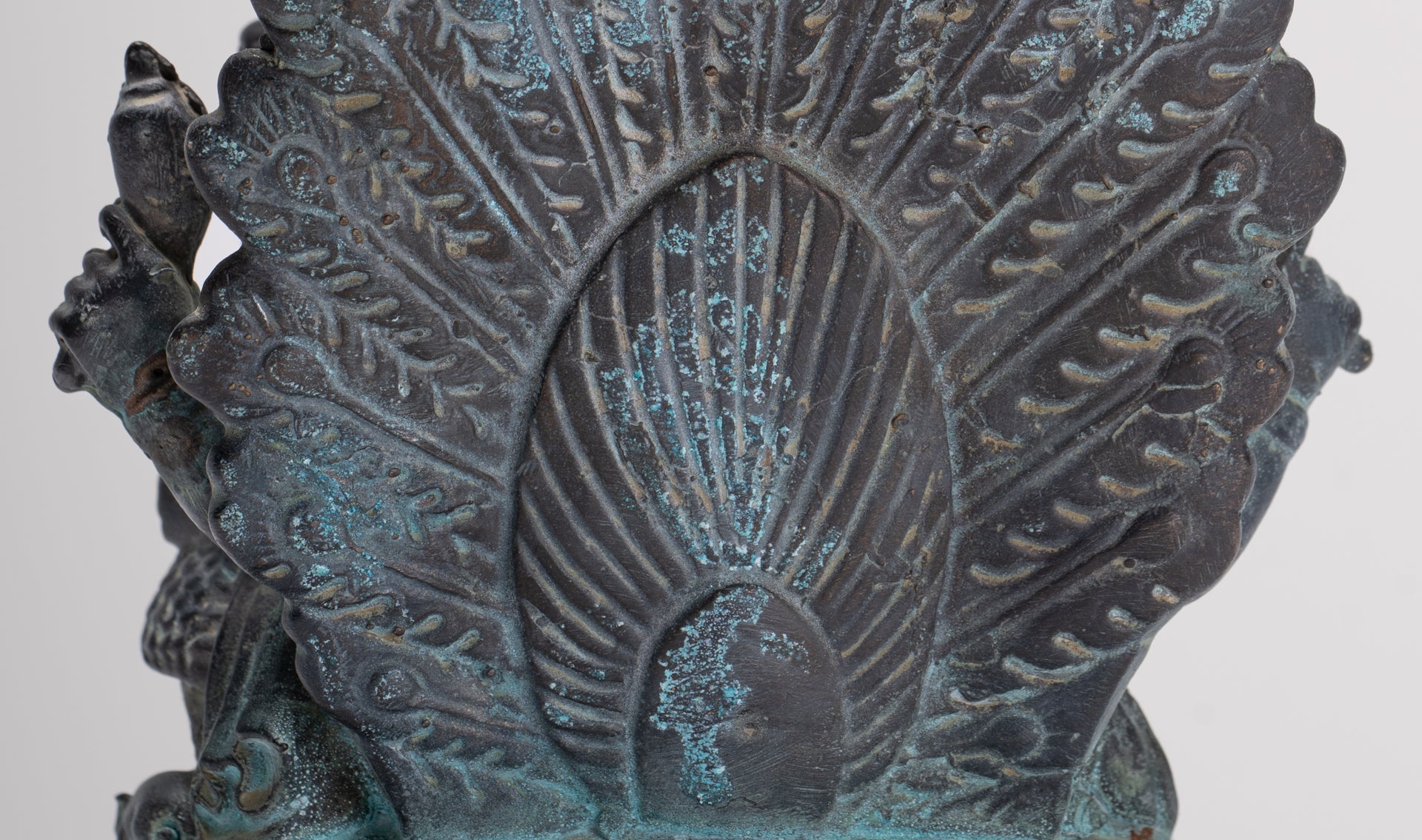 Ganesh - Antique Thai Style Bronze Seated Mayuresha Ganapathy Statue  - 13cm/5"