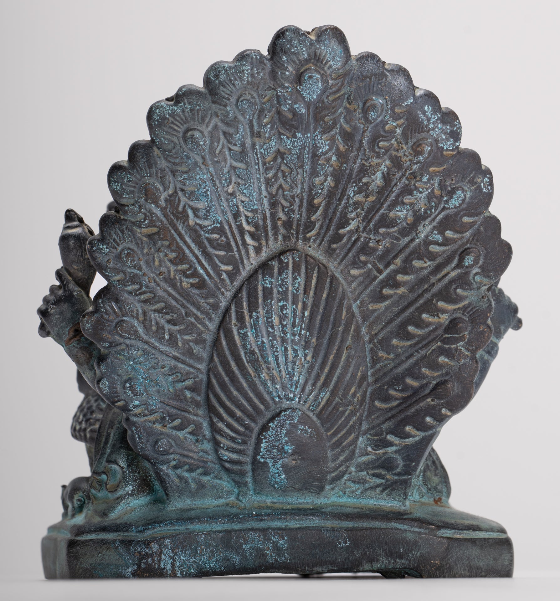 Ganesh - Antique Thai Style Bronze Seated Mayuresha Ganapathy Statue  - 13cm/5"