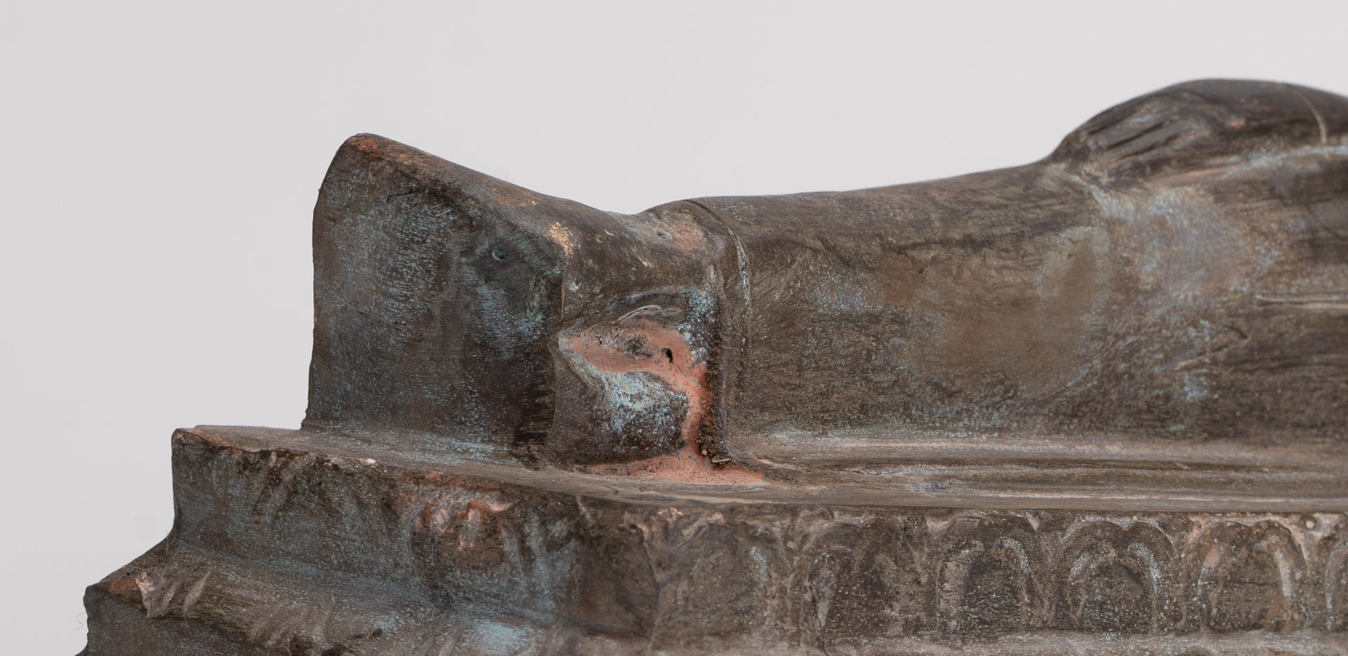 Buddha Statue - Antique Thai Style Bronze Sukhothai Reclining Nirvana Buddha Statue - 27cm/11"