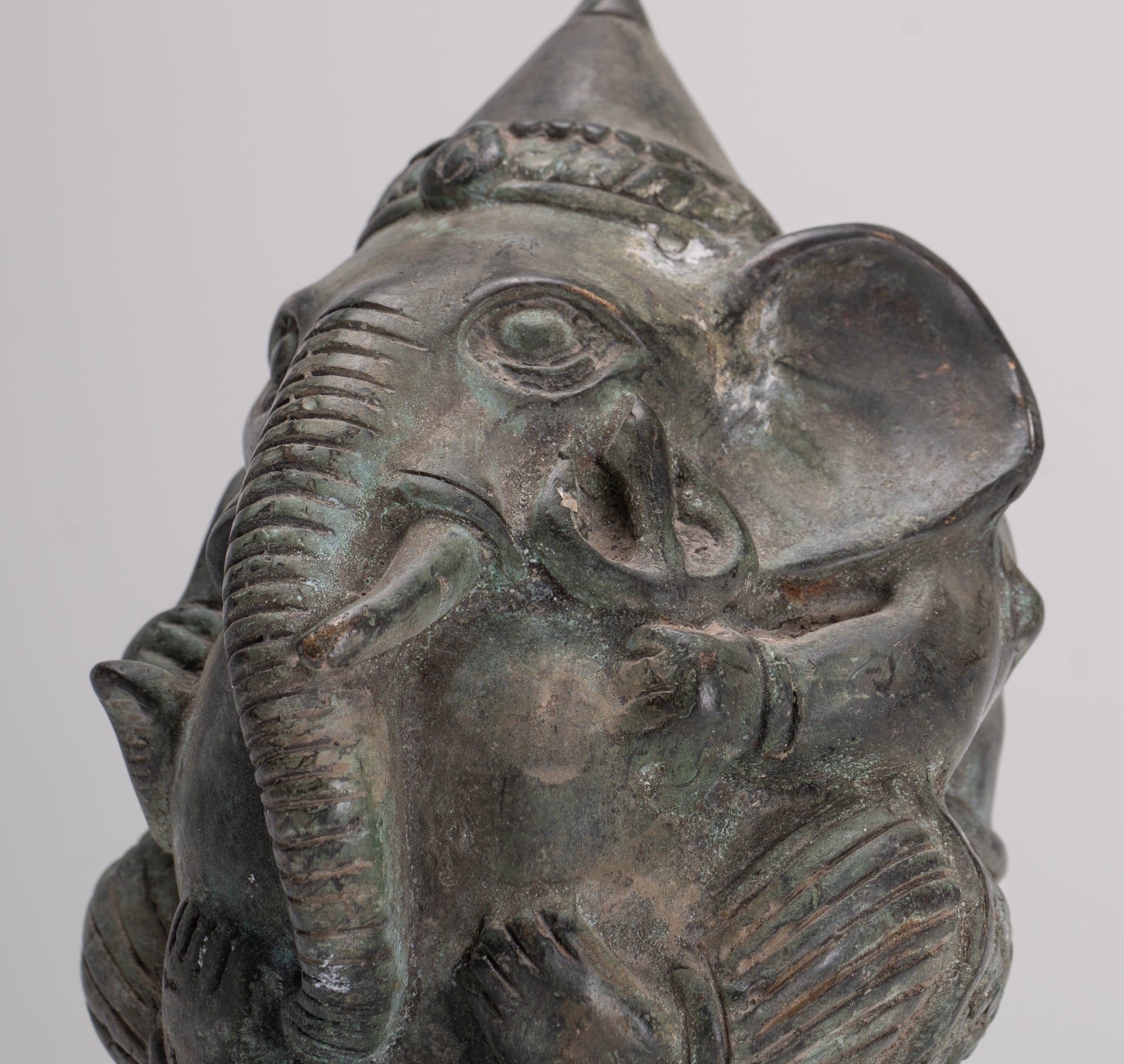 Antique Khmer Style Bronze Seated Round Elephant Statue - 12cm/5" Tall