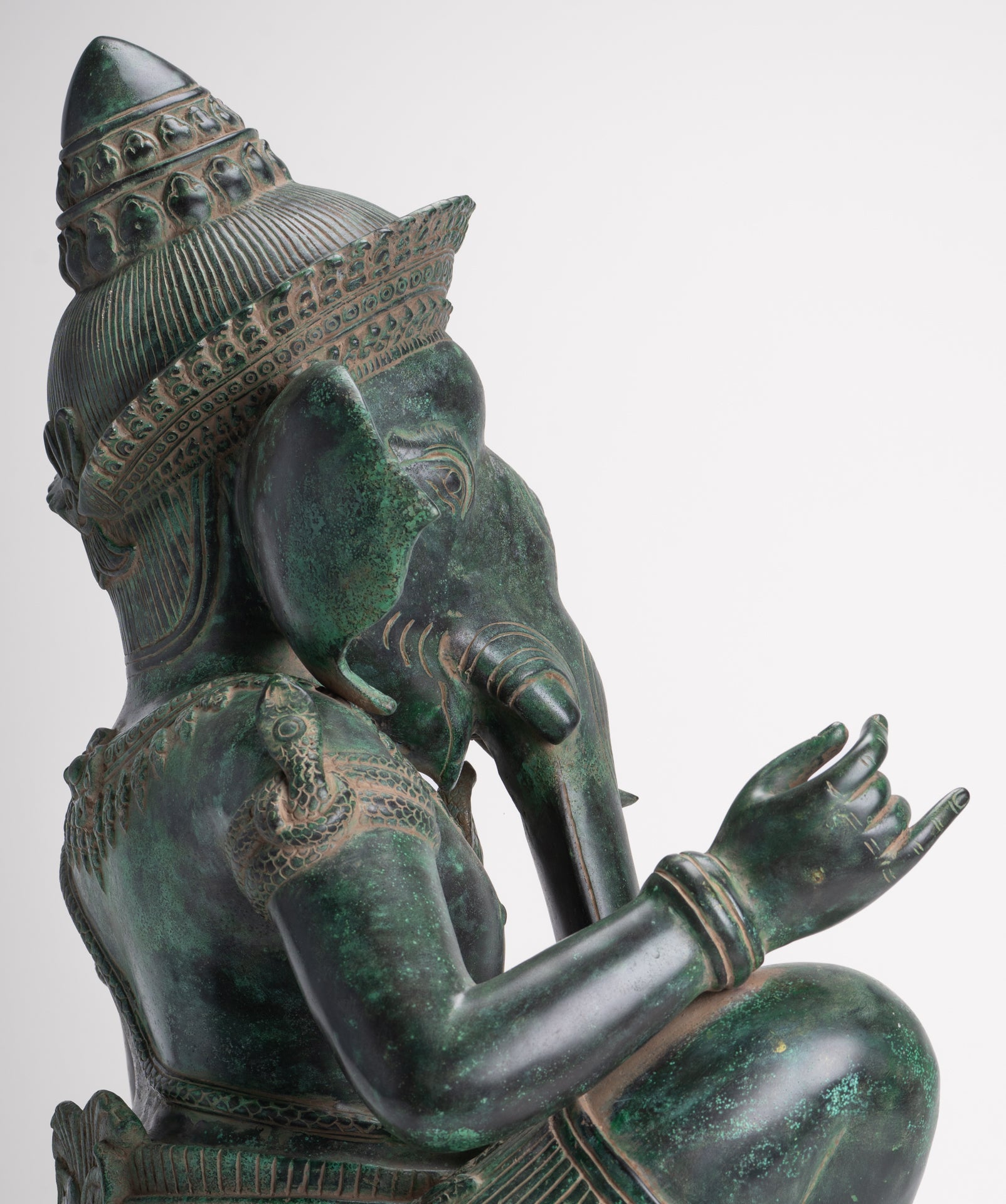 Ganesha Statue - Antique Khmer Style Bronze Seated Ganesha Statue - 63cm/24"