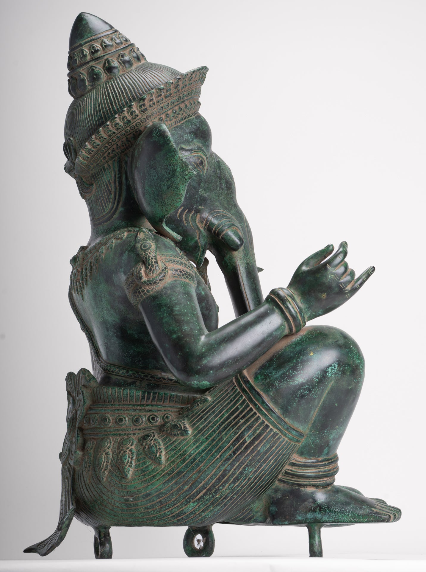 Ganesha Statue - Antique Khmer Style Bronze Seated Ganesha Statue - 63cm/24"