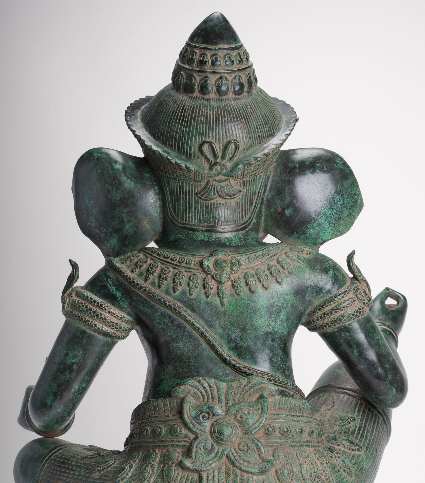 Ganesha Statue - Antique Khmer Style Bronze Seated Ganesha Statue - 63cm/24"