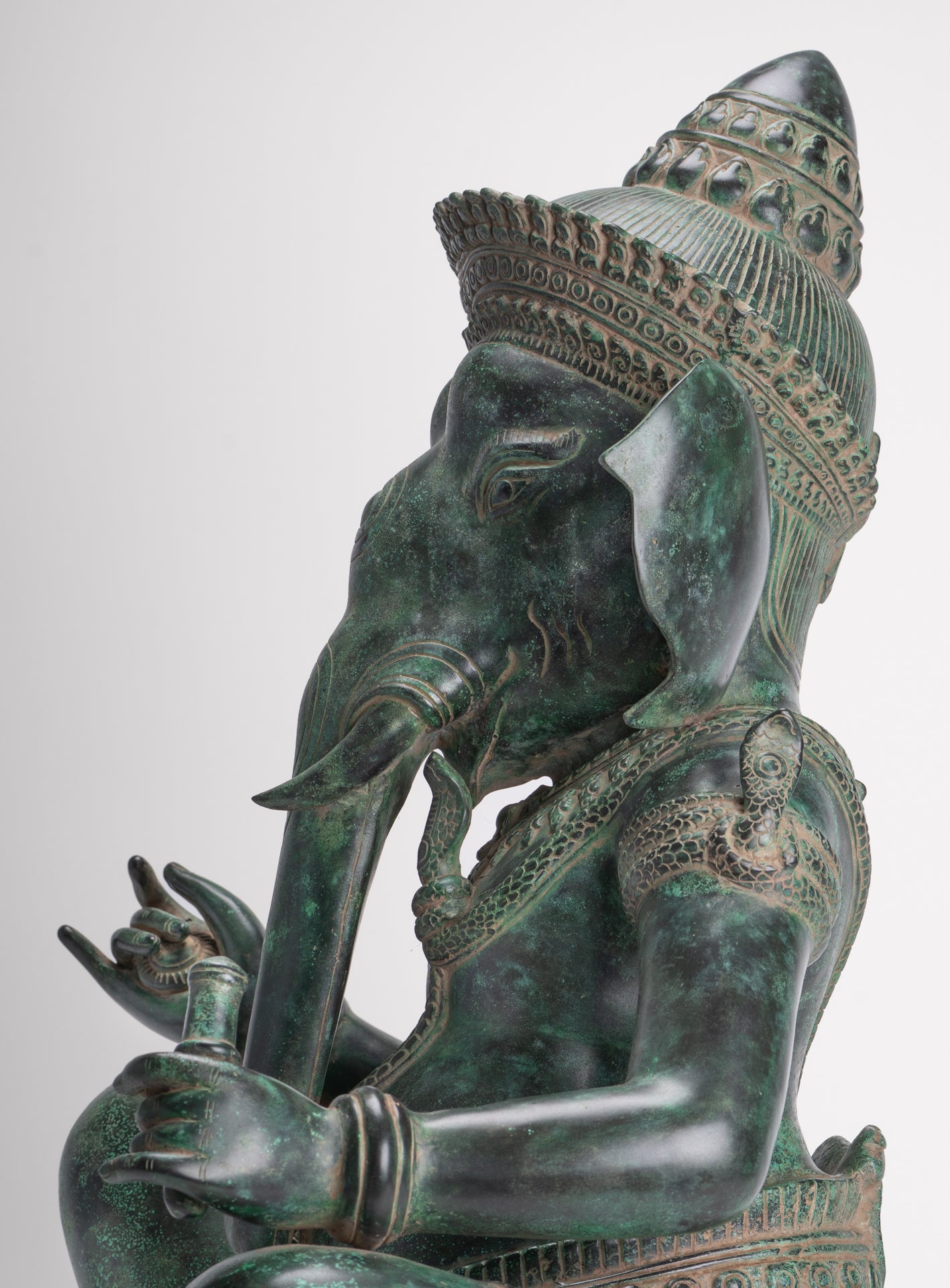 Ganesha Statue - Antique Khmer Style Bronze Seated Ganesha Statue - 63cm/24"